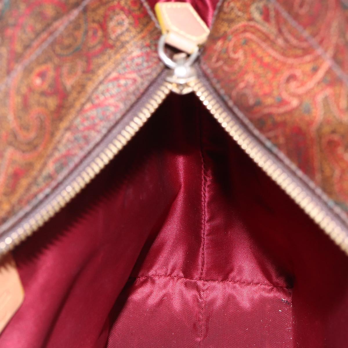 ETRO Paisley Hand Bag PVC Leather Brown Gold Auth 157103