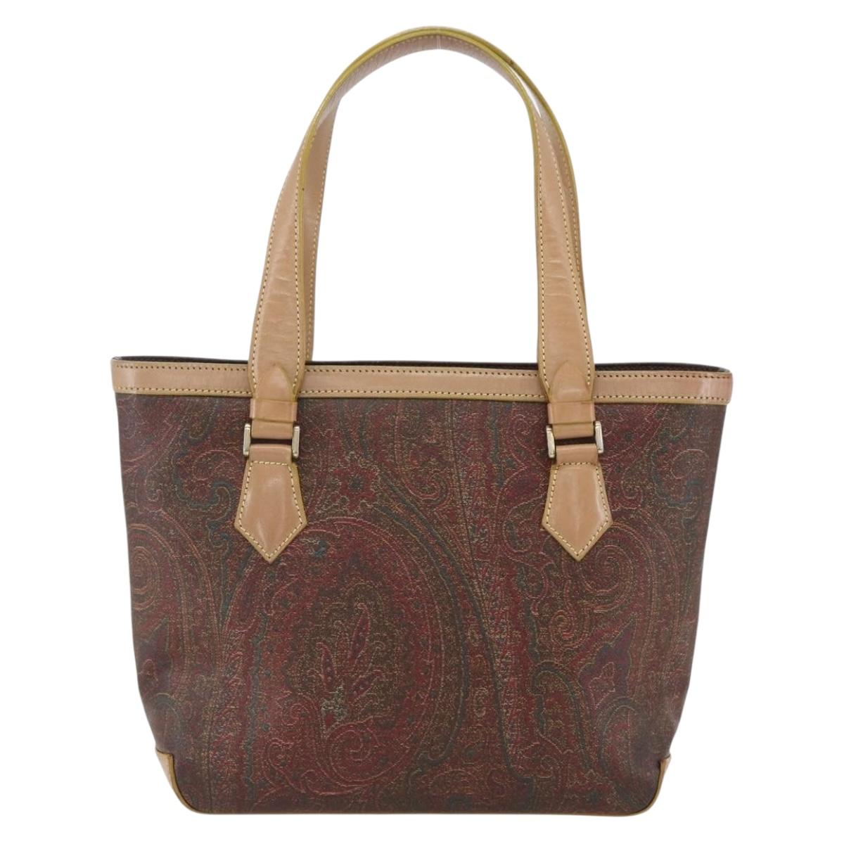 ETRO Paisley Hand Bag PVC Leather Brown Gold Auth 157103