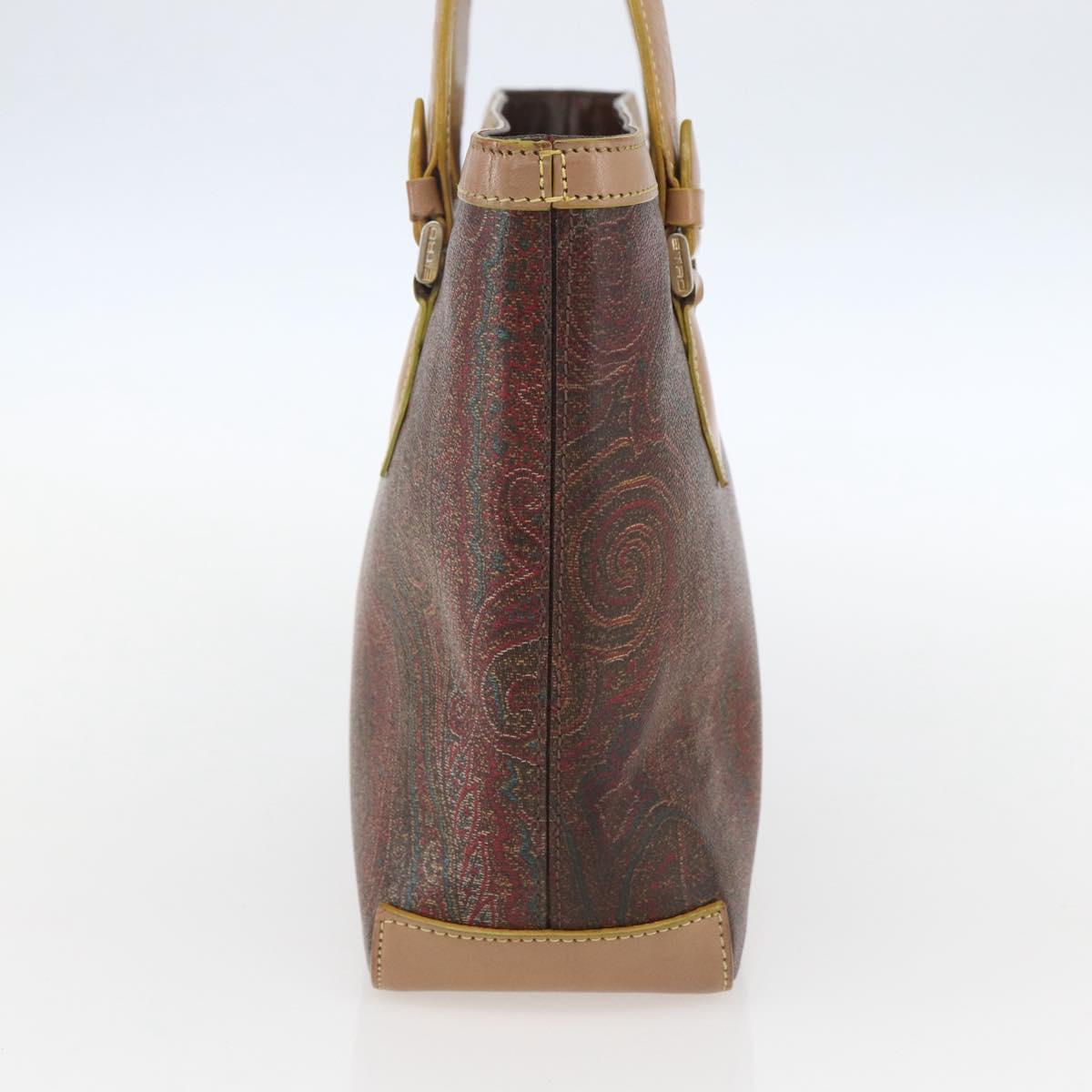 ETRO Paisley Hand Bag PVC Leather Brown Gold Auth 157103