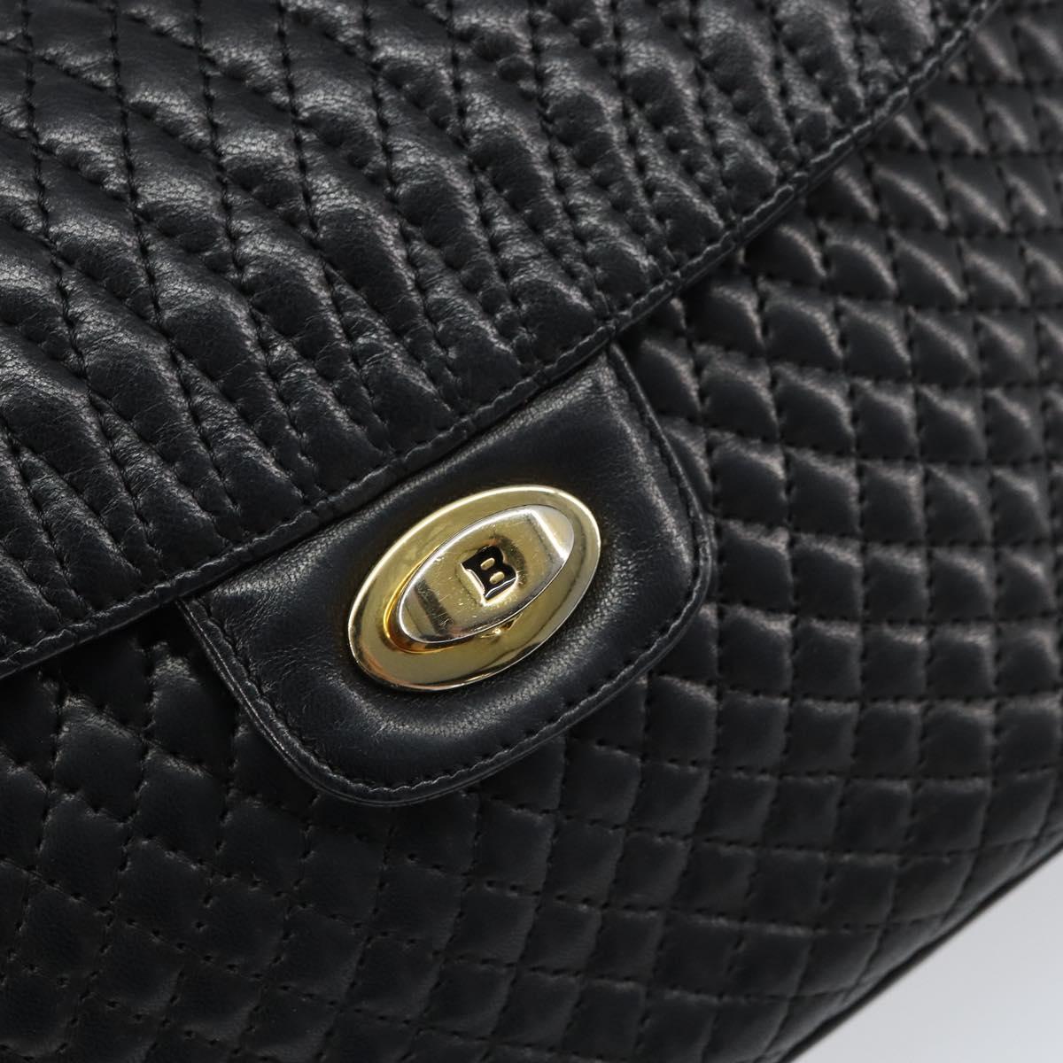 BALLY Chain Shoulder Bag Leather Black Gold Auth 157106