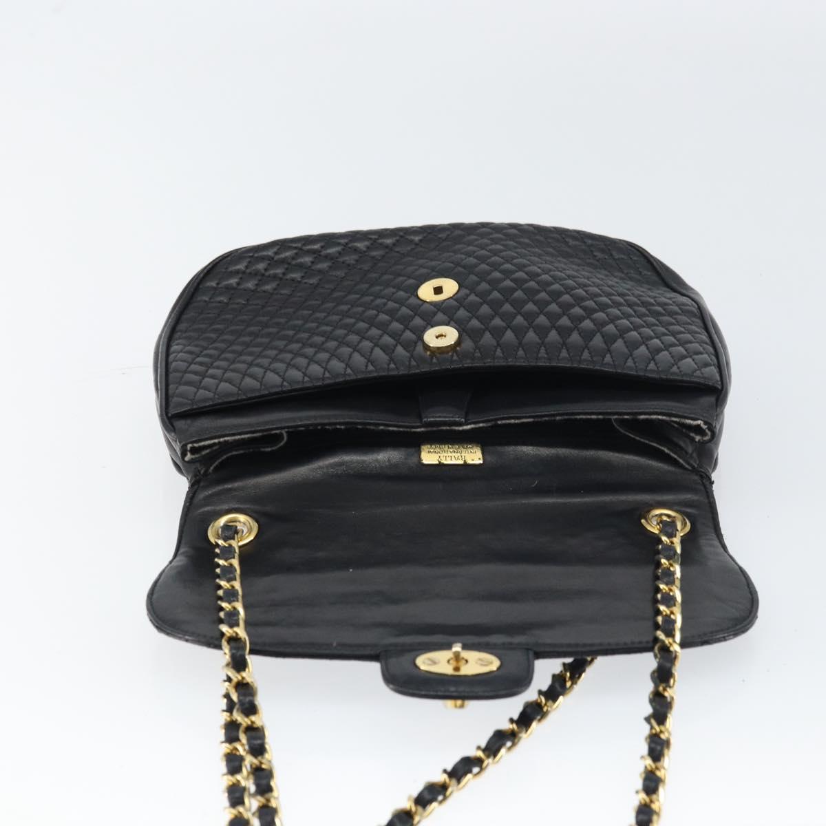BALLY Chain Shoulder Bag Leather Black Gold Auth 157106