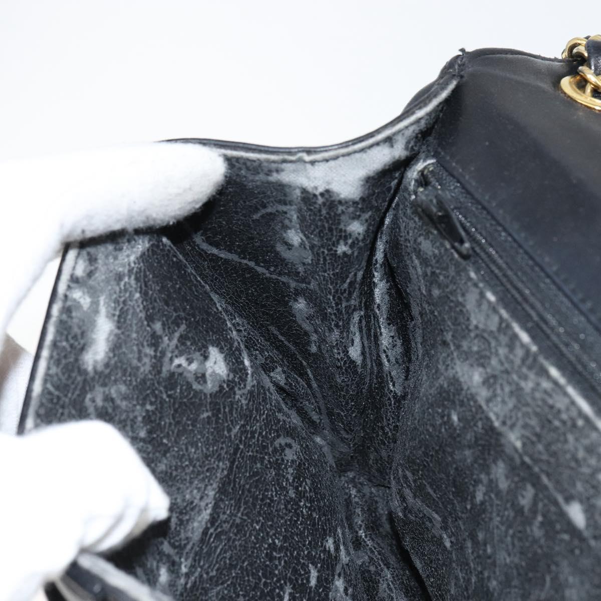 BALLY Chain Shoulder Bag Leather Black Gold Auth 157106