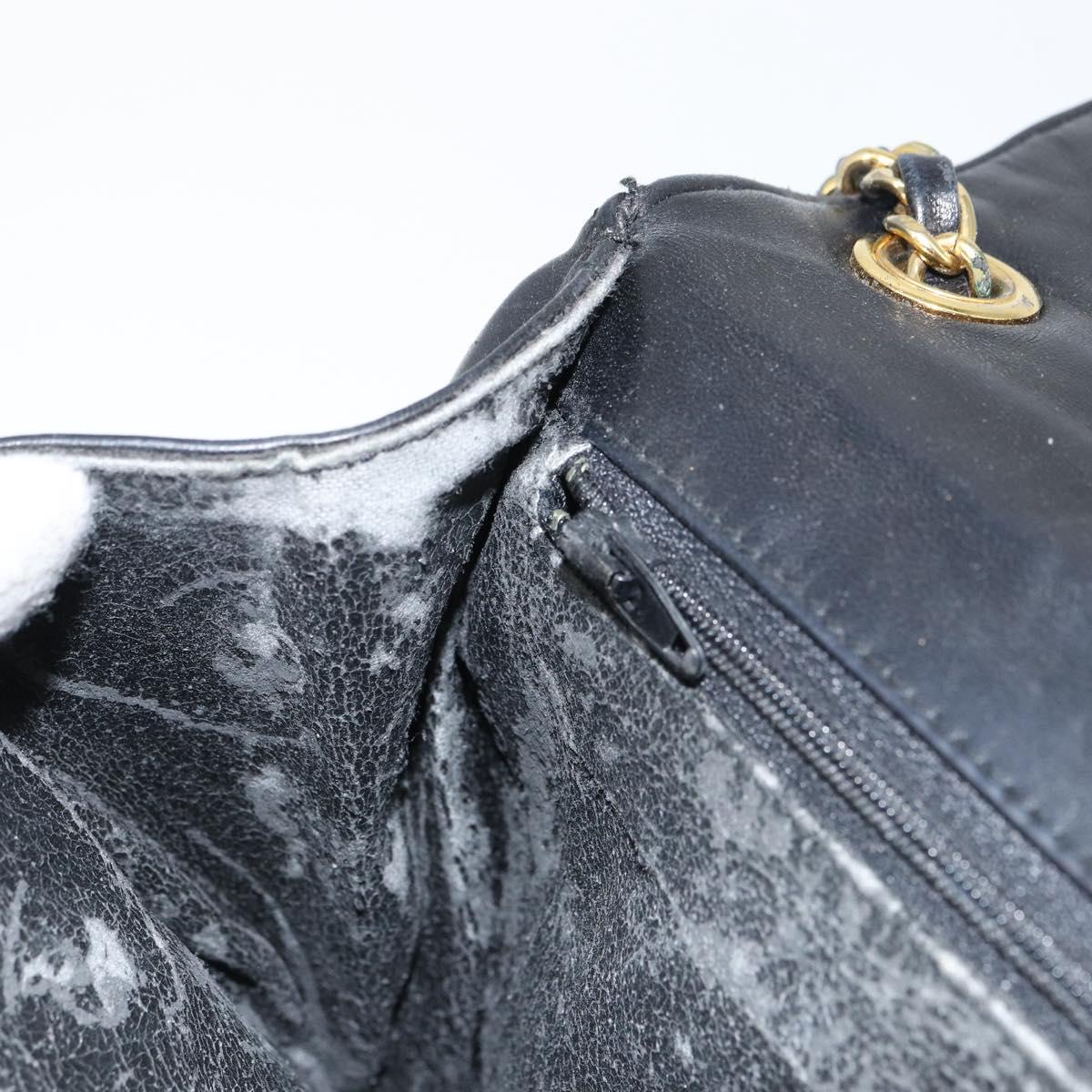 BALLY Chain Shoulder Bag Leather Black Gold Auth 157106