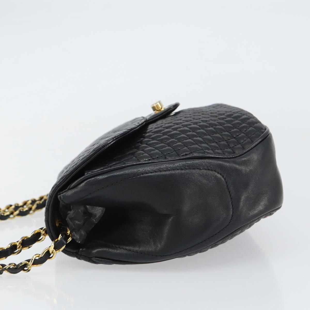 BALLY Chain Shoulder Bag Leather Black Gold Auth 157106