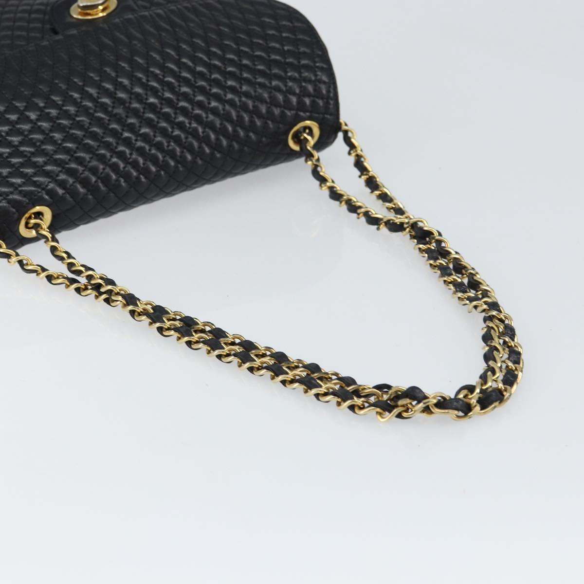 BALLY Chain Shoulder Bag Leather Black Gold Auth 157106