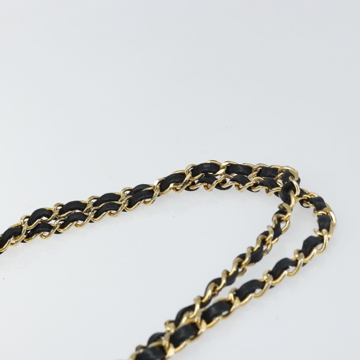 BALLY Chain Shoulder Bag Leather Black Gold Auth 157106