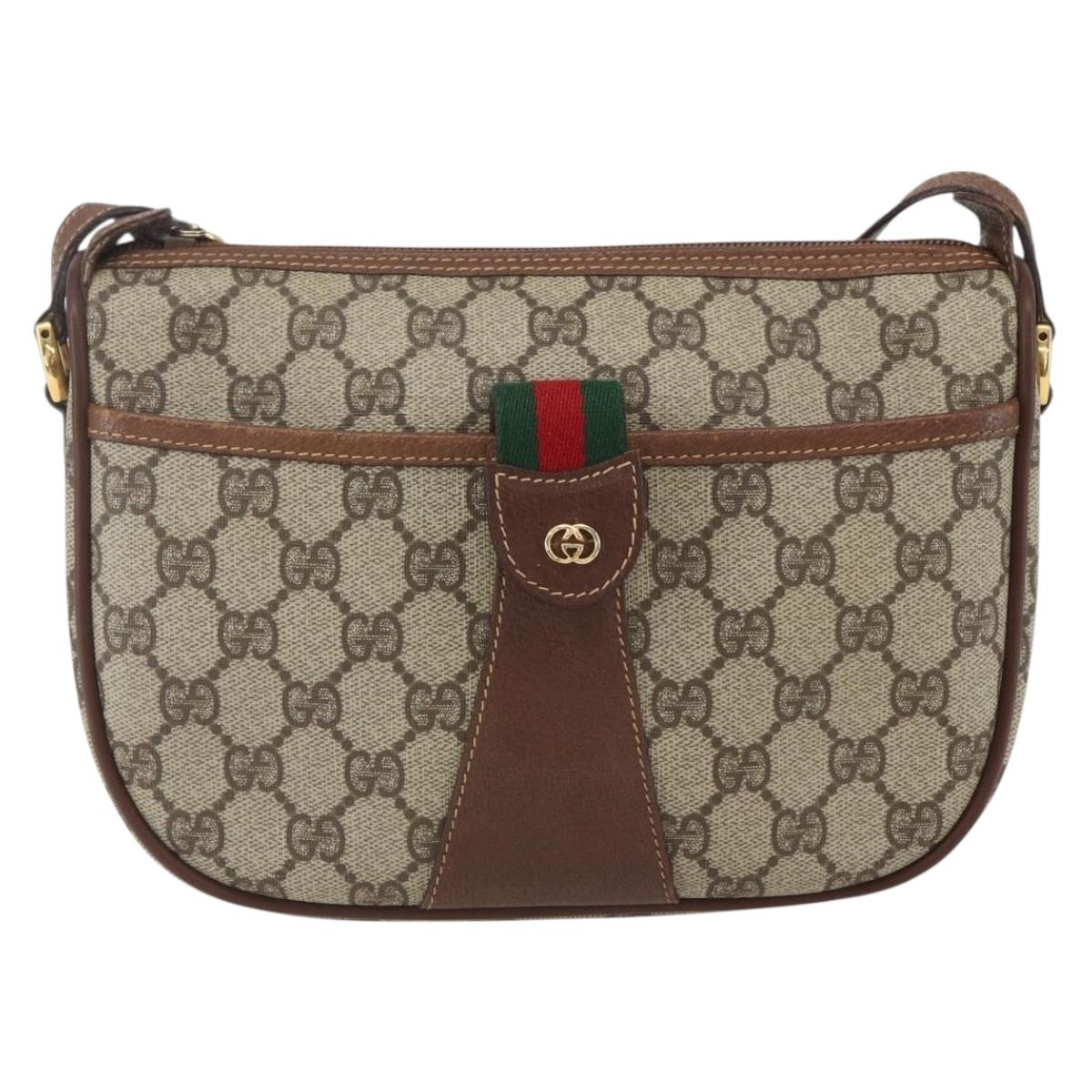 GUCCI GG Supreme Web Sherry Line Bag PVC Beige Gold 001 58 6177 Auth 157107