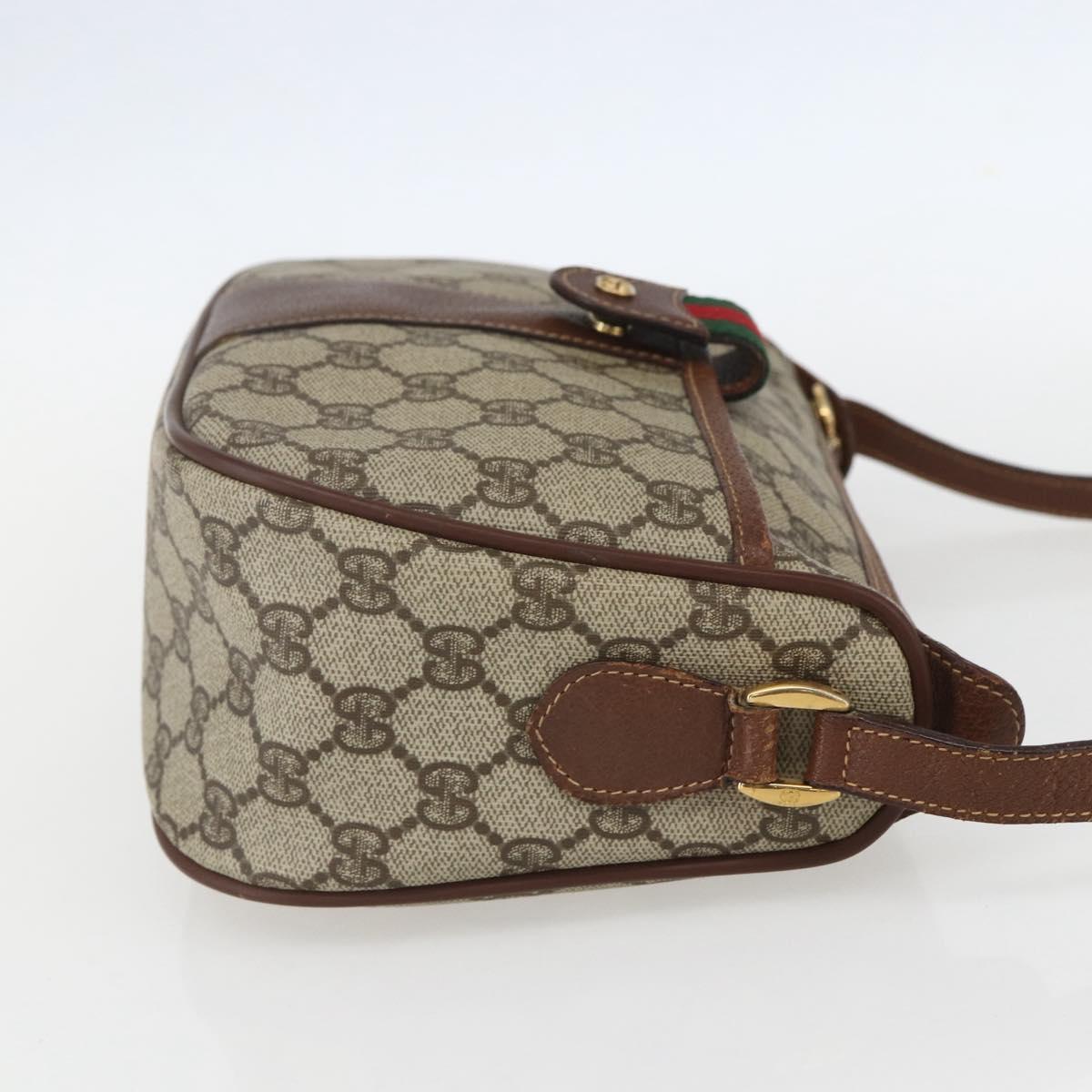 GUCCI GG Supreme Web Sherry Line Bag PVC Beige Gold 001 58 6177 Auth 157107