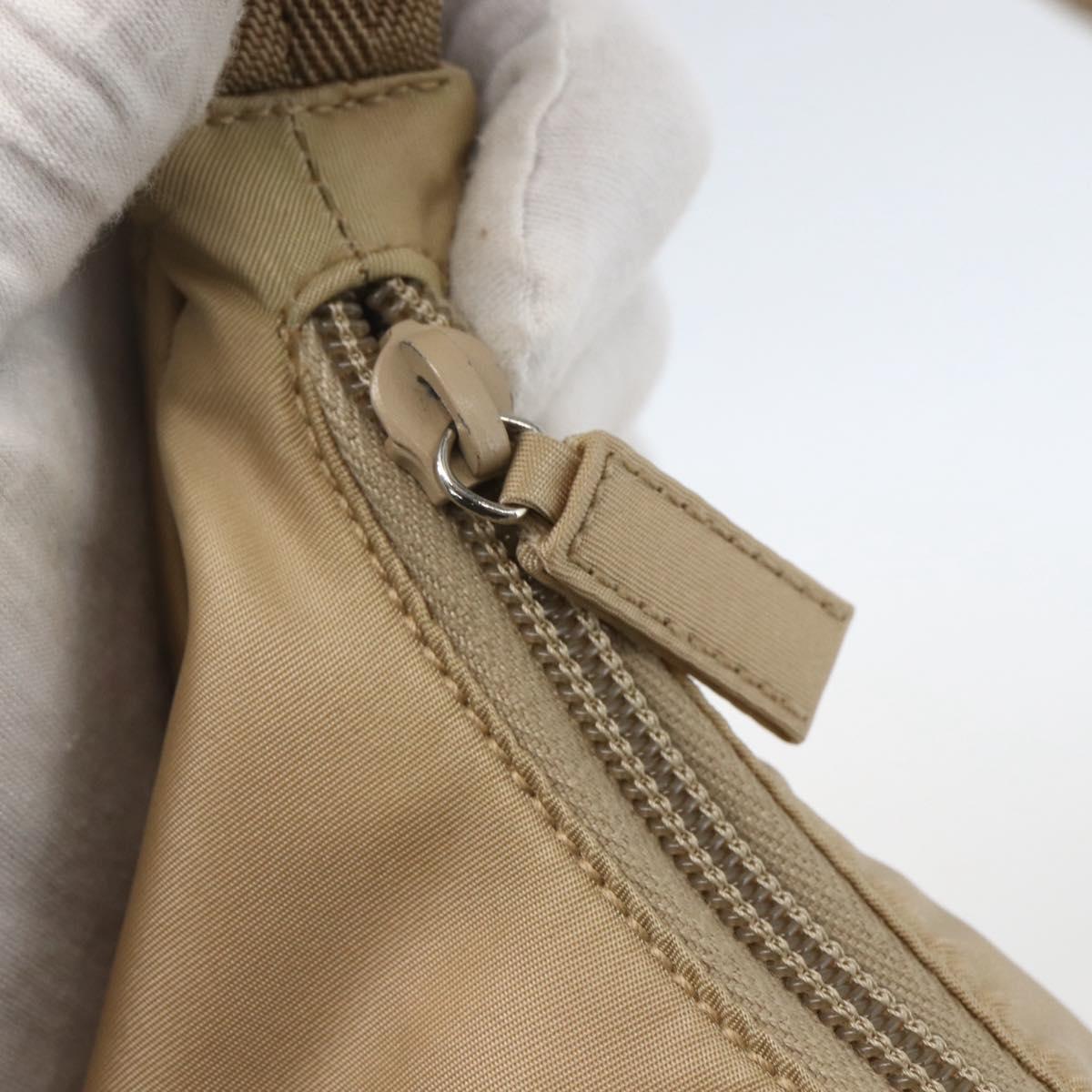PRADA Hand Bag Nylon Beige Silver Auth 157109V