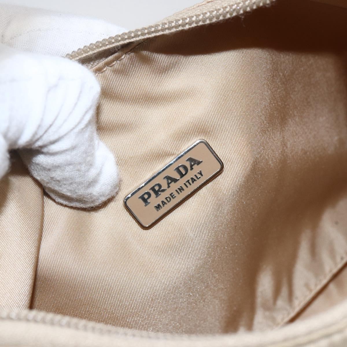 PRADA Hand Bag Nylon Beige Silver Auth 157109V