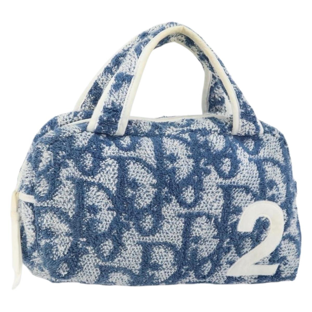 Christian Dior Trotter Canvas Hand Bag Pile Blue Auth 157110