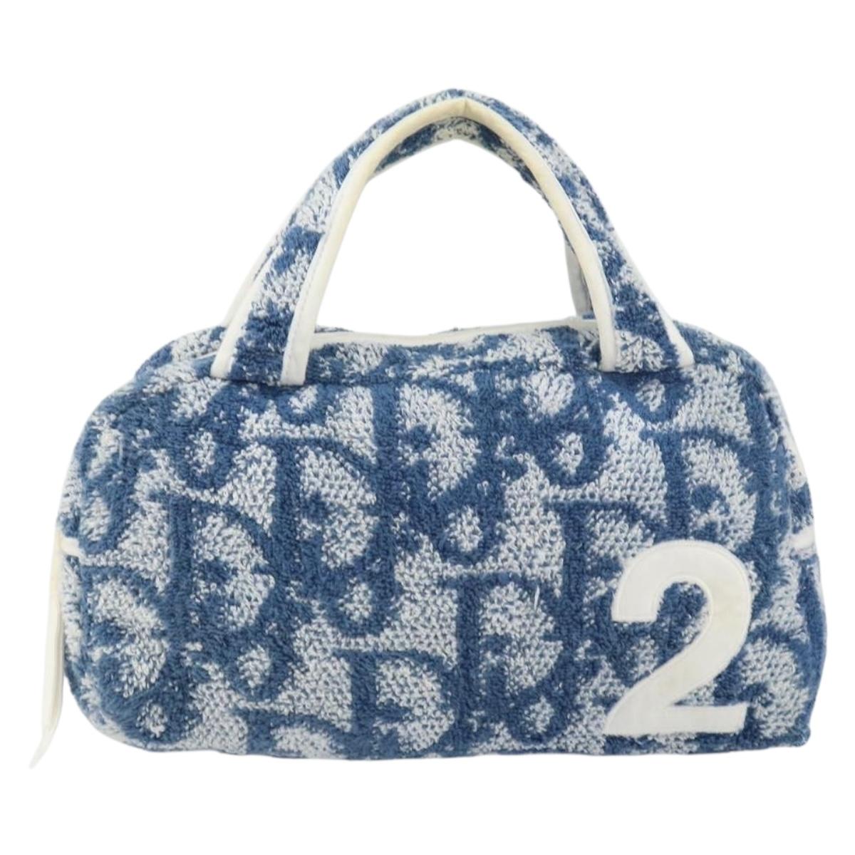 Christian Dior Trotter Canvas Hand Bag Pile Blue Auth 157110