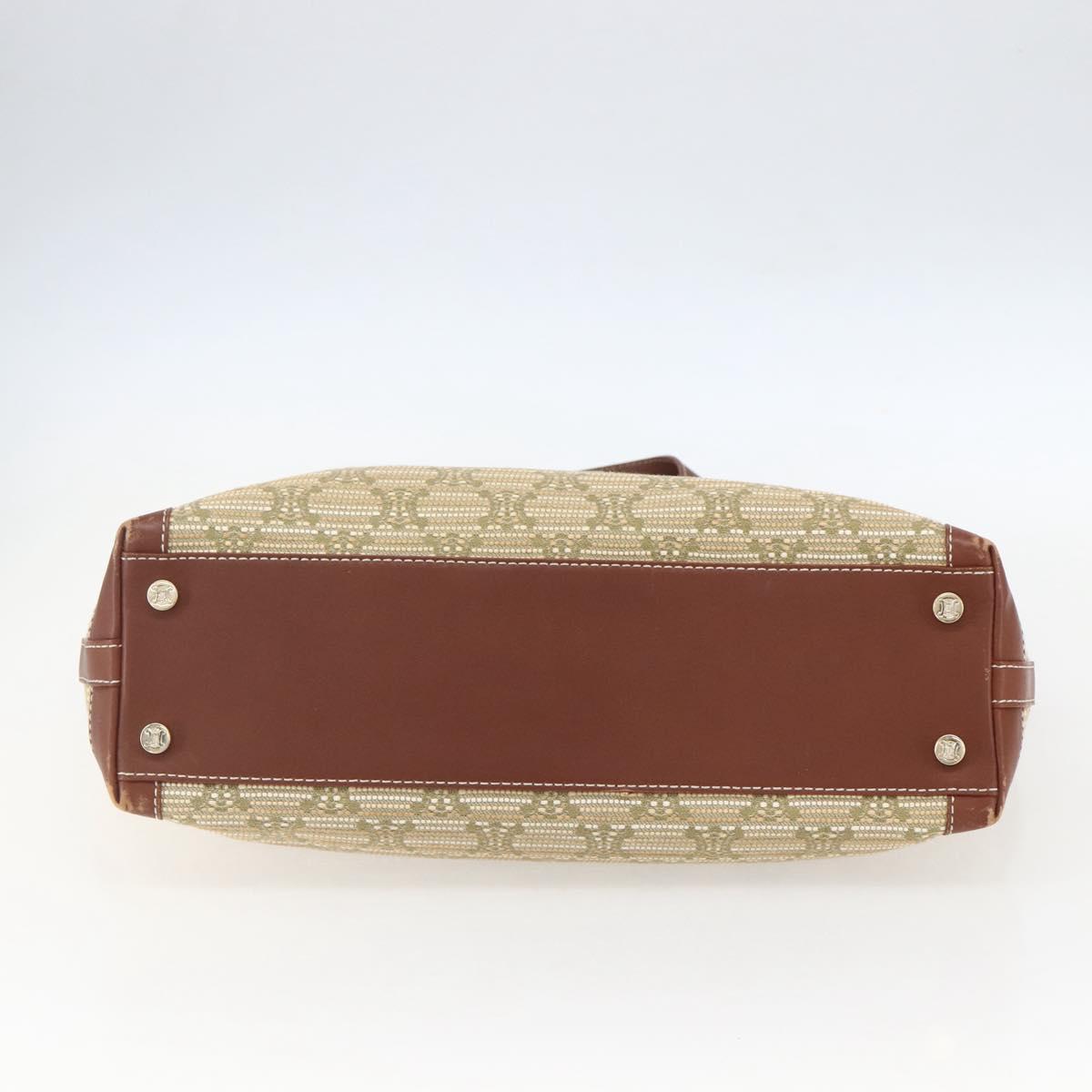 CELINE Paris Macadam Canvas Tote Bag Beige Gold Auth 157115