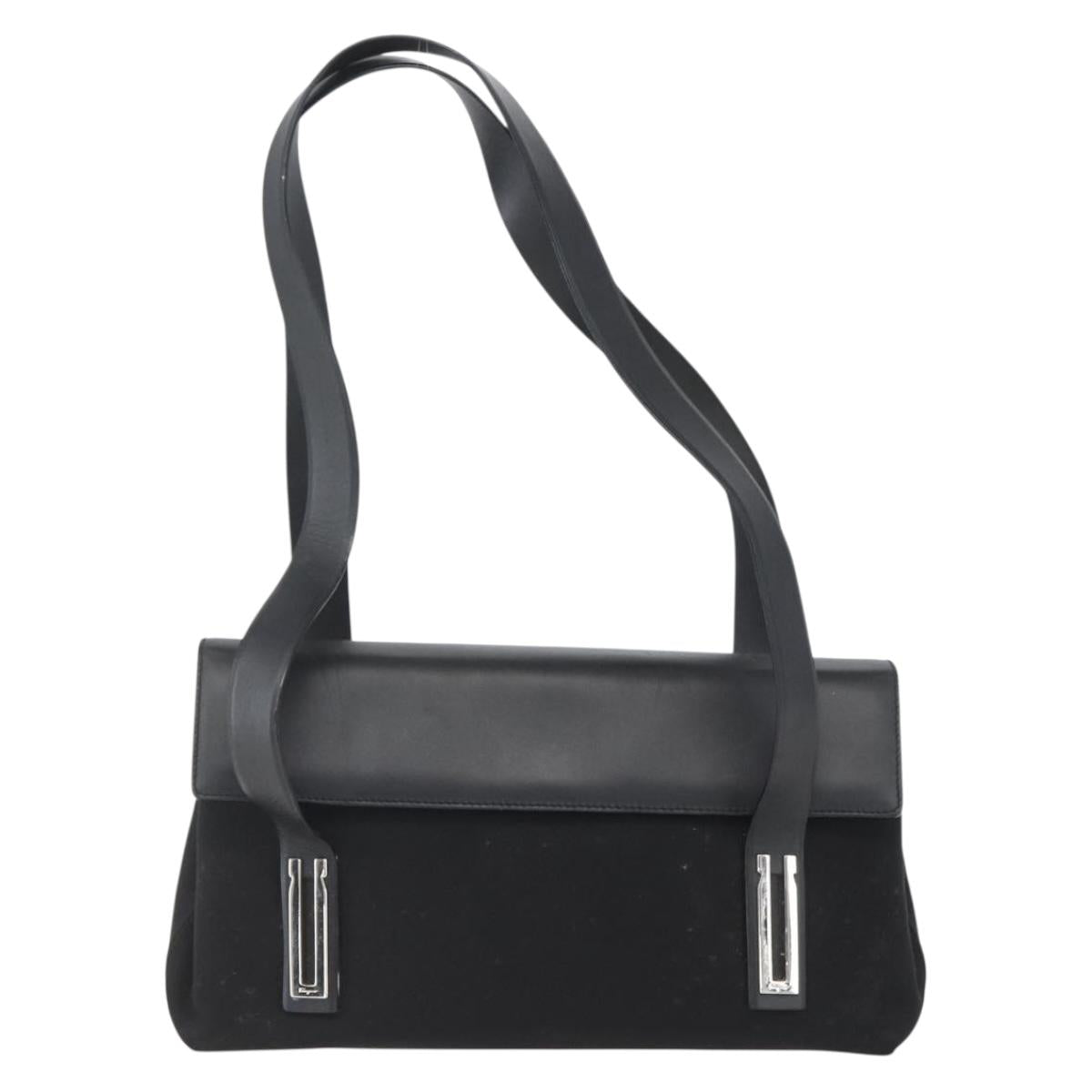 Salvatore Ferragamo Shoulder Bag Canvas Black Silver Auth 157119