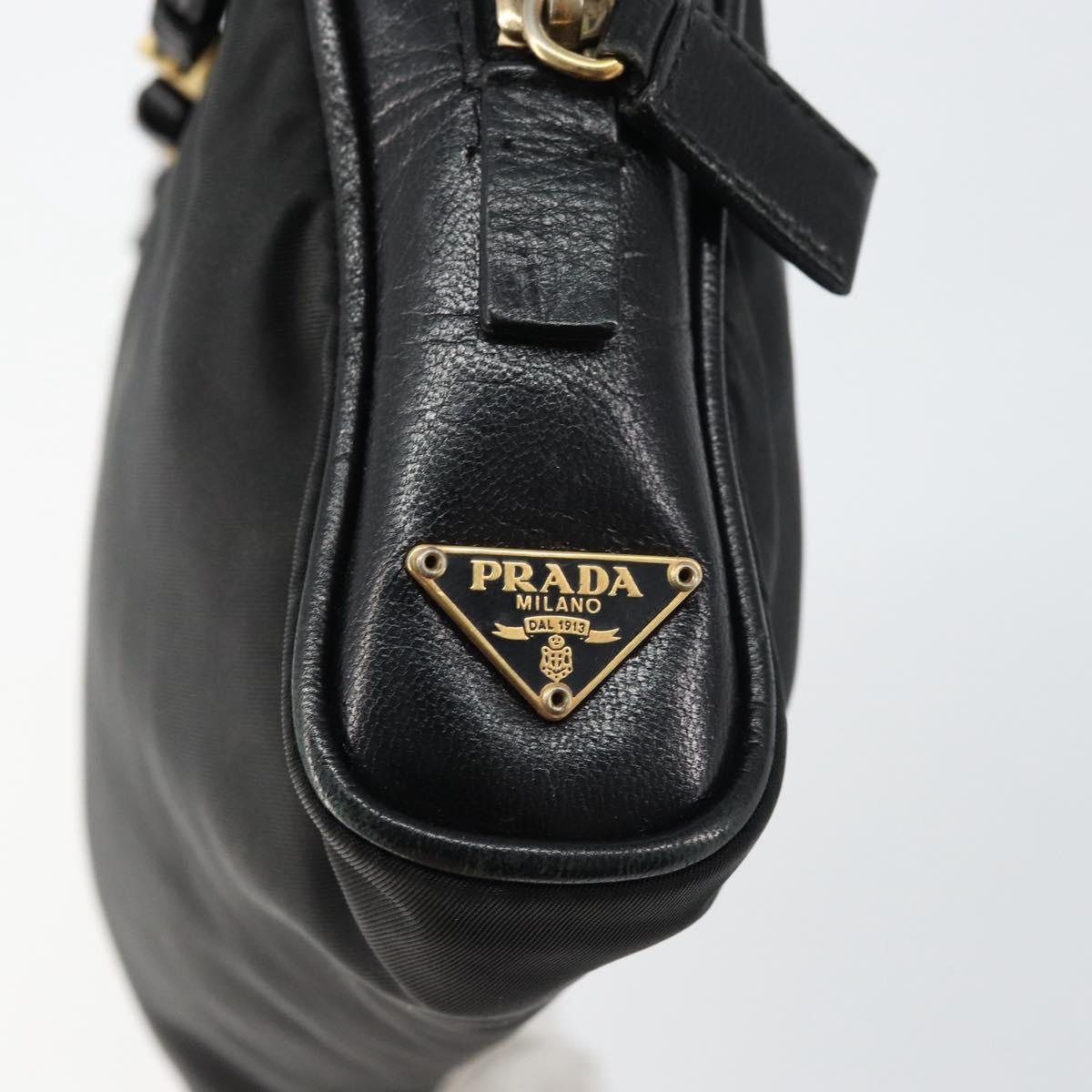 PRADA Hand Bag Nylon Black Gold Auth 157120V