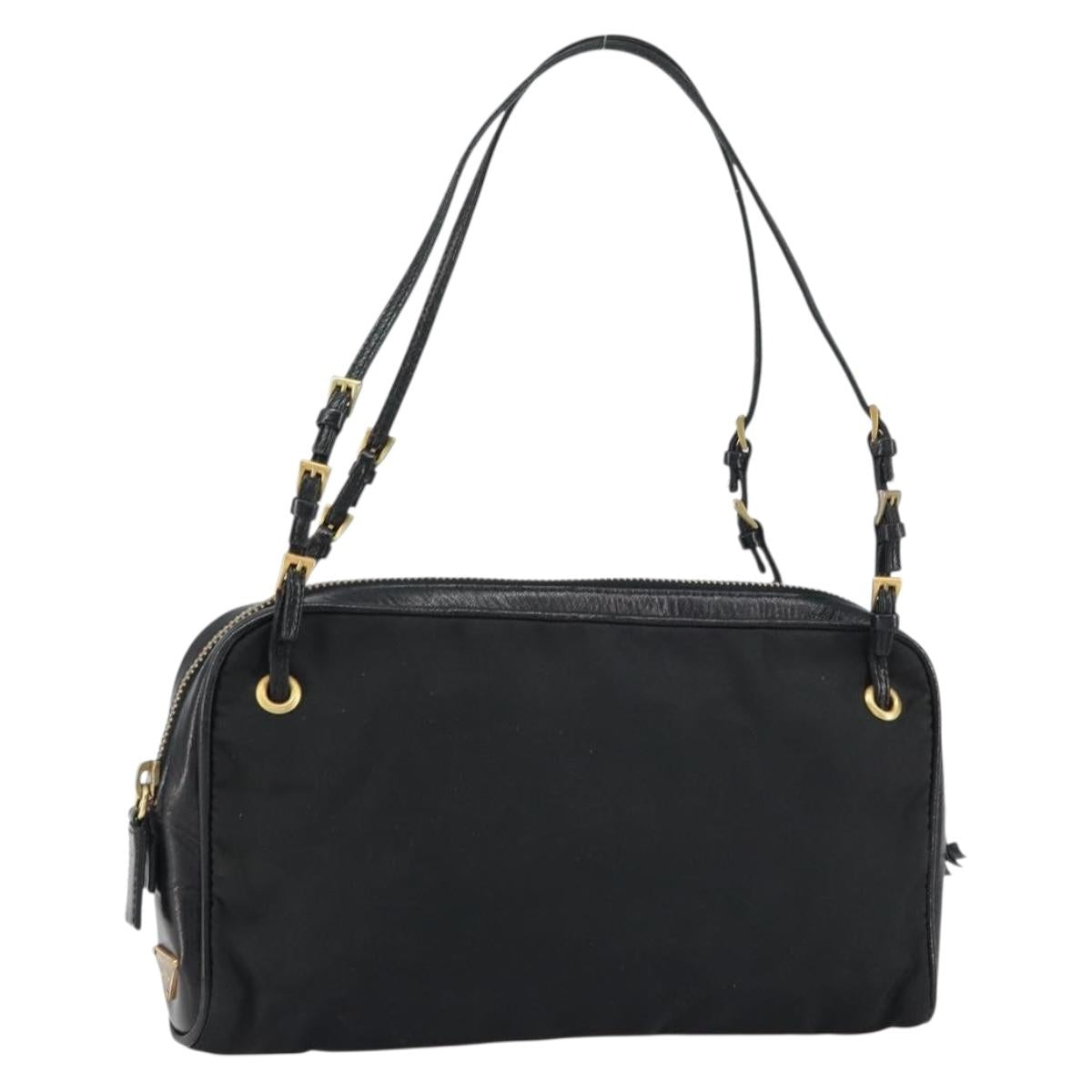PRADA Hand Bag Nylon Black Gold Auth 157120V