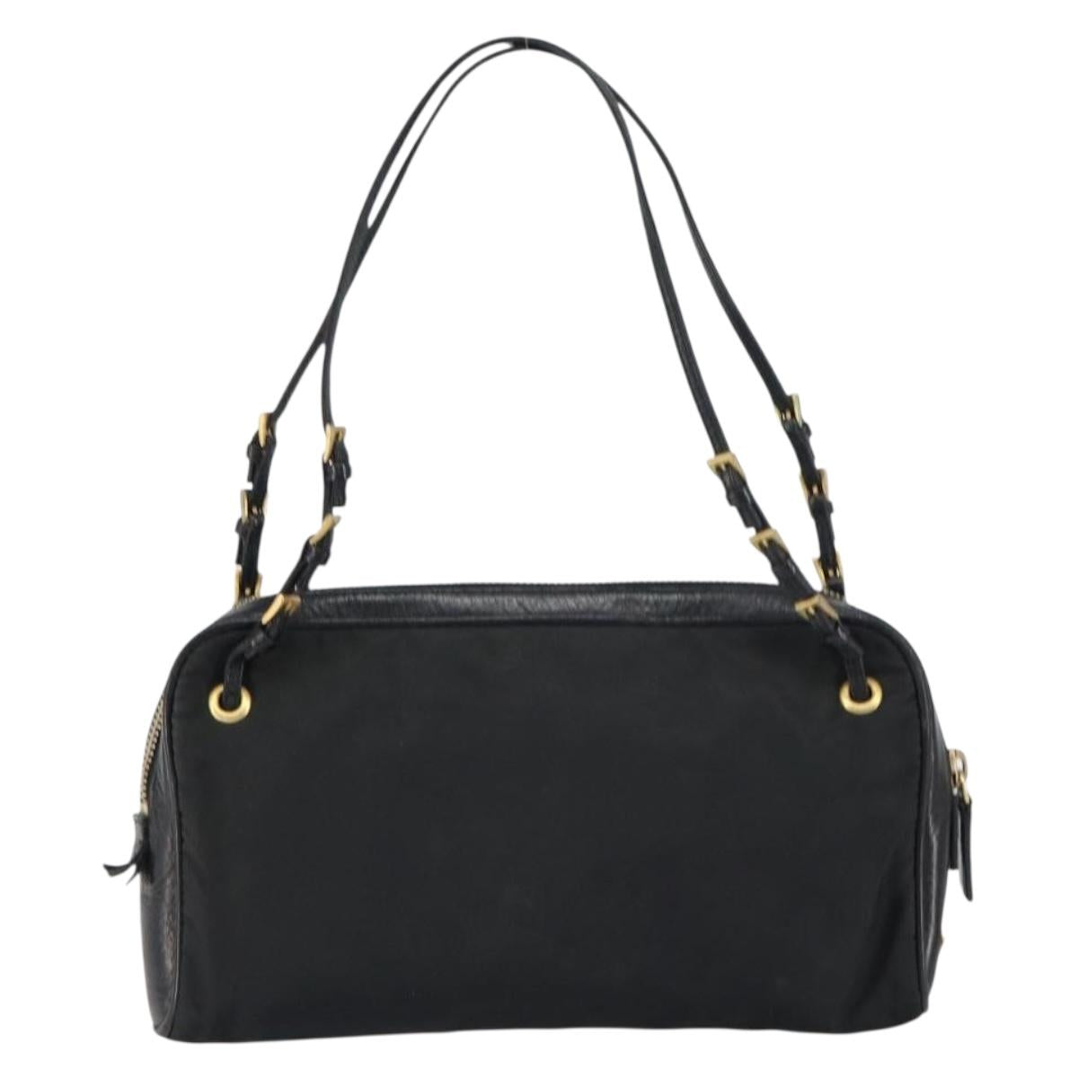 PRADA Hand Bag Nylon Black Gold Auth 157120V