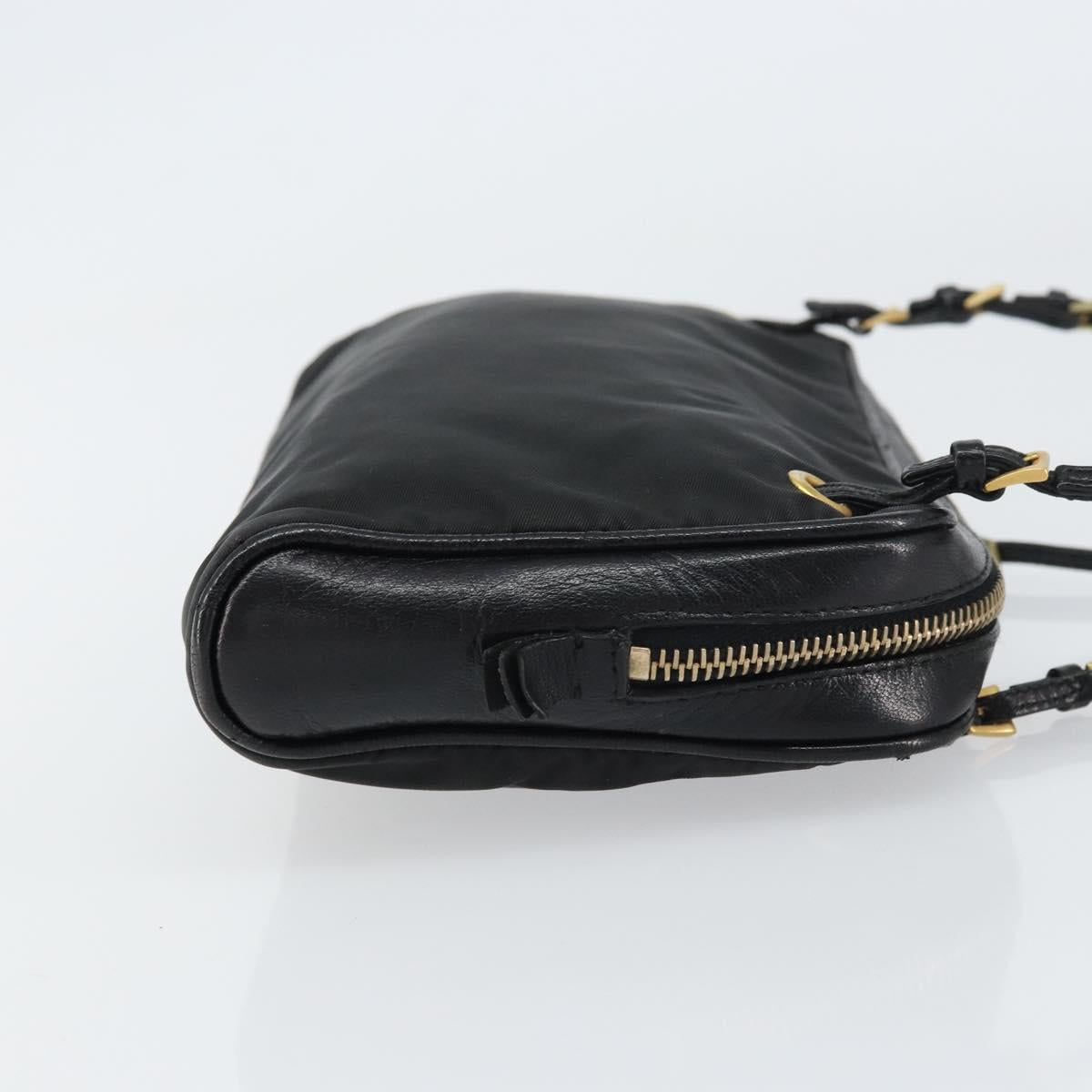 PRADA Hand Bag Nylon Black Gold Auth 157120V
