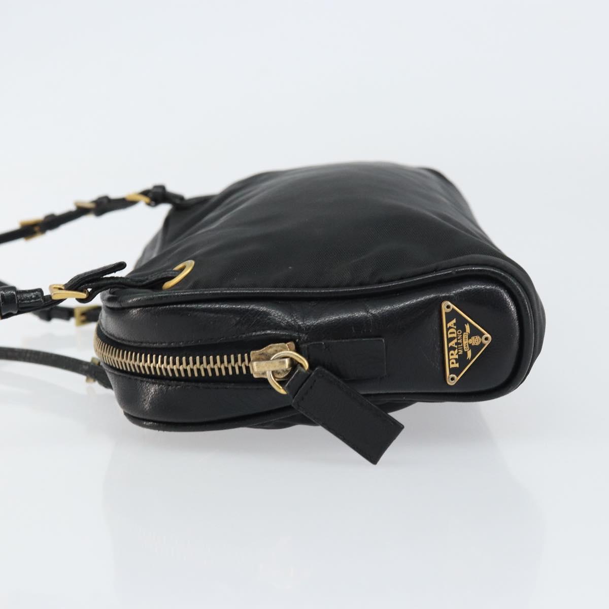PRADA Hand Bag Nylon Black Gold Auth 157120V