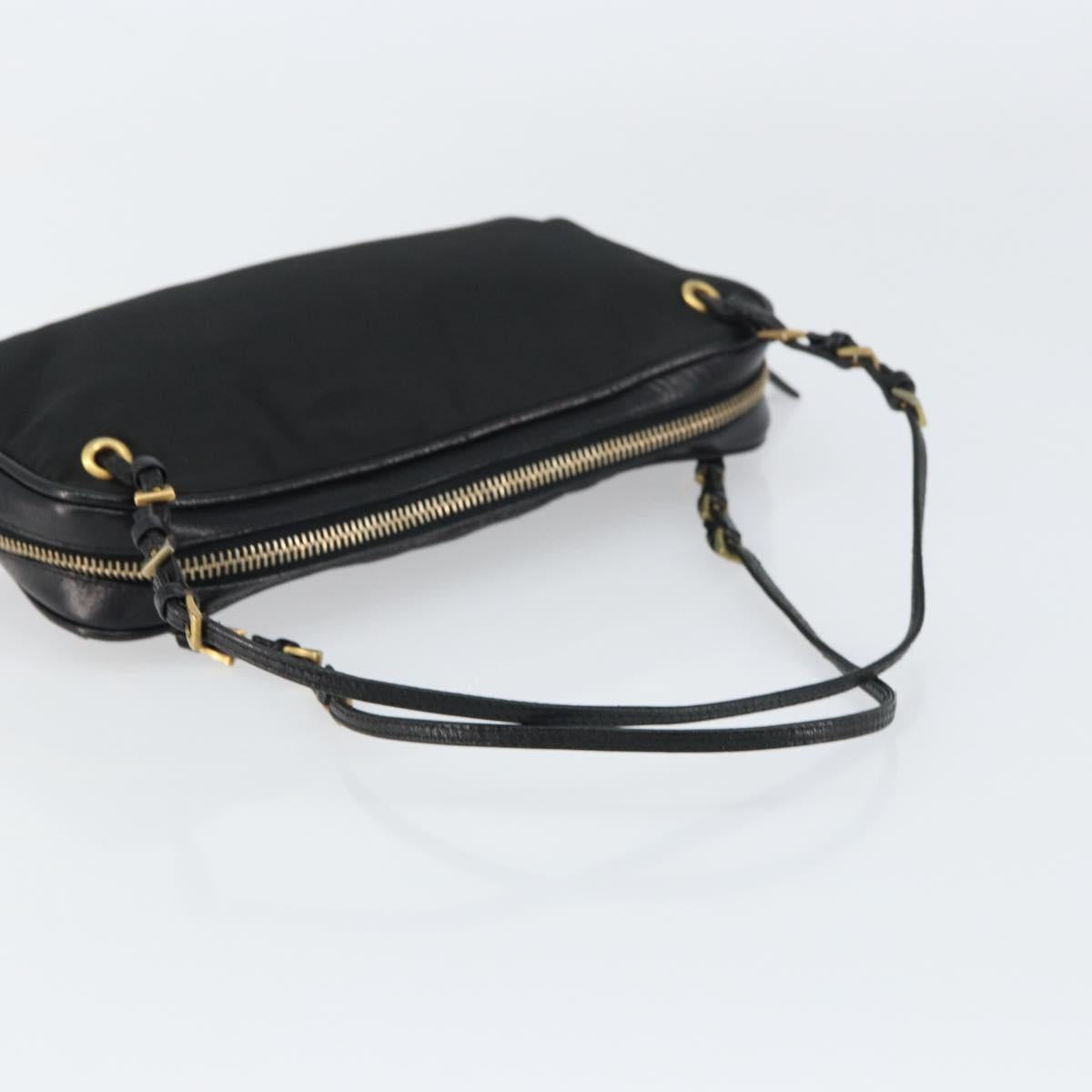 PRADA Hand Bag Nylon Black Gold Auth 157120V