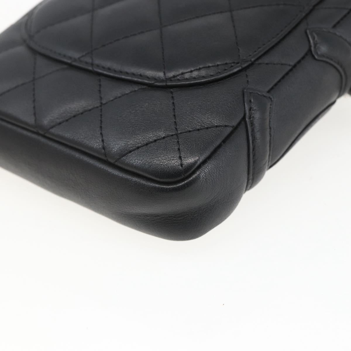 CHANEL Cambon Line Shoulder Bag Leather Silver Black CC Auth 157121SAV