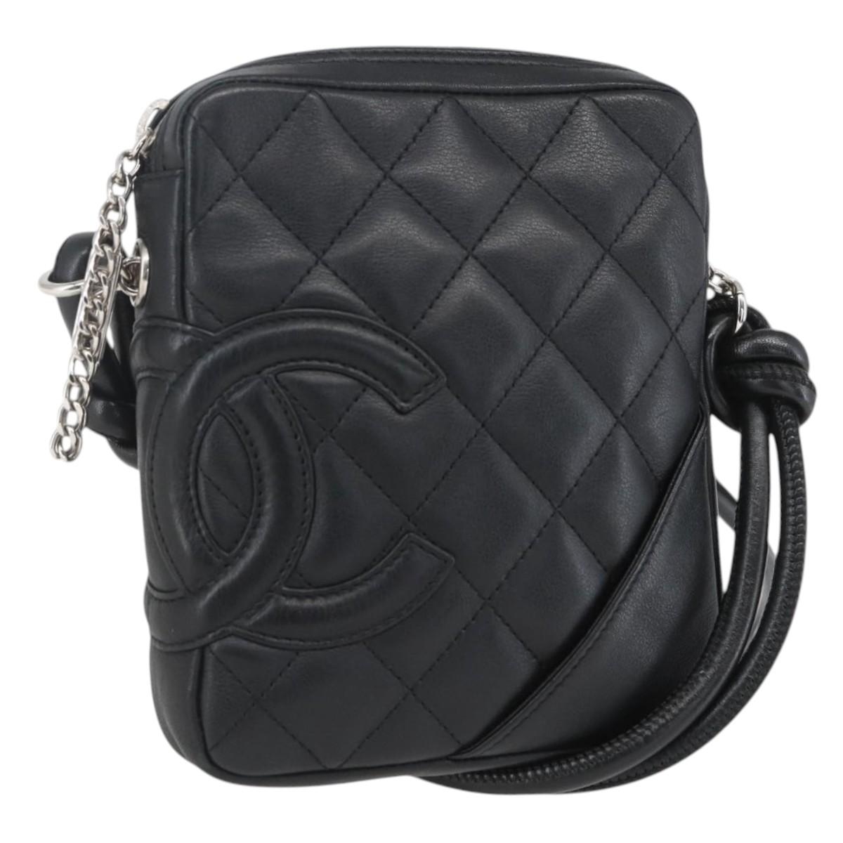 CHANEL Cambon Line Shoulder Bag Leather Silver Black CC Auth 157121SAV