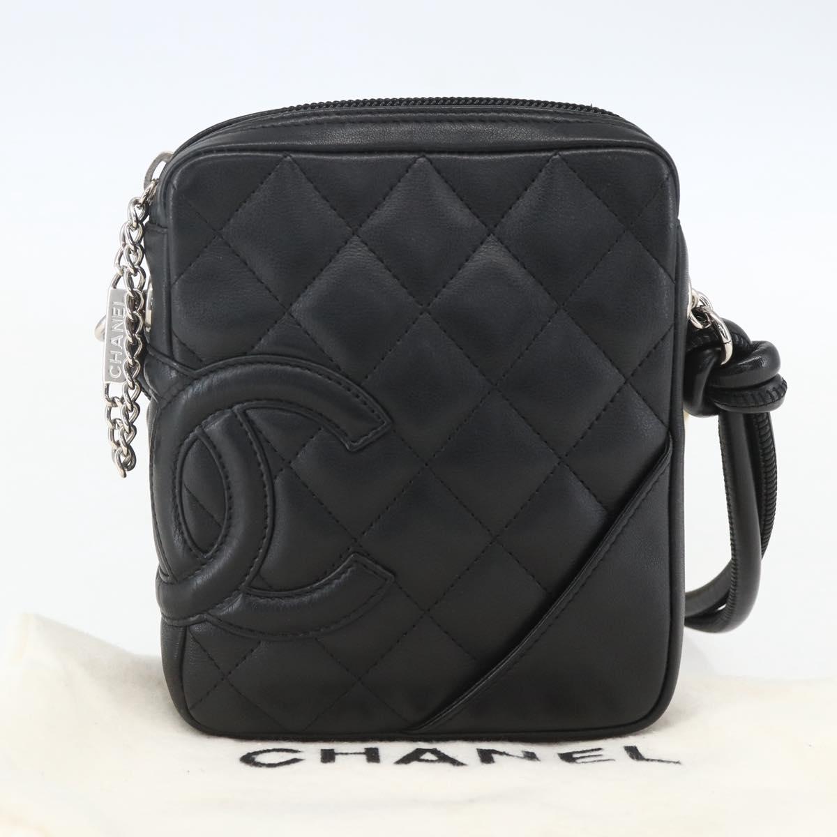 CHANEL Cambon Line Shoulder Bag Leather Silver Black CC Auth 157121SAV
