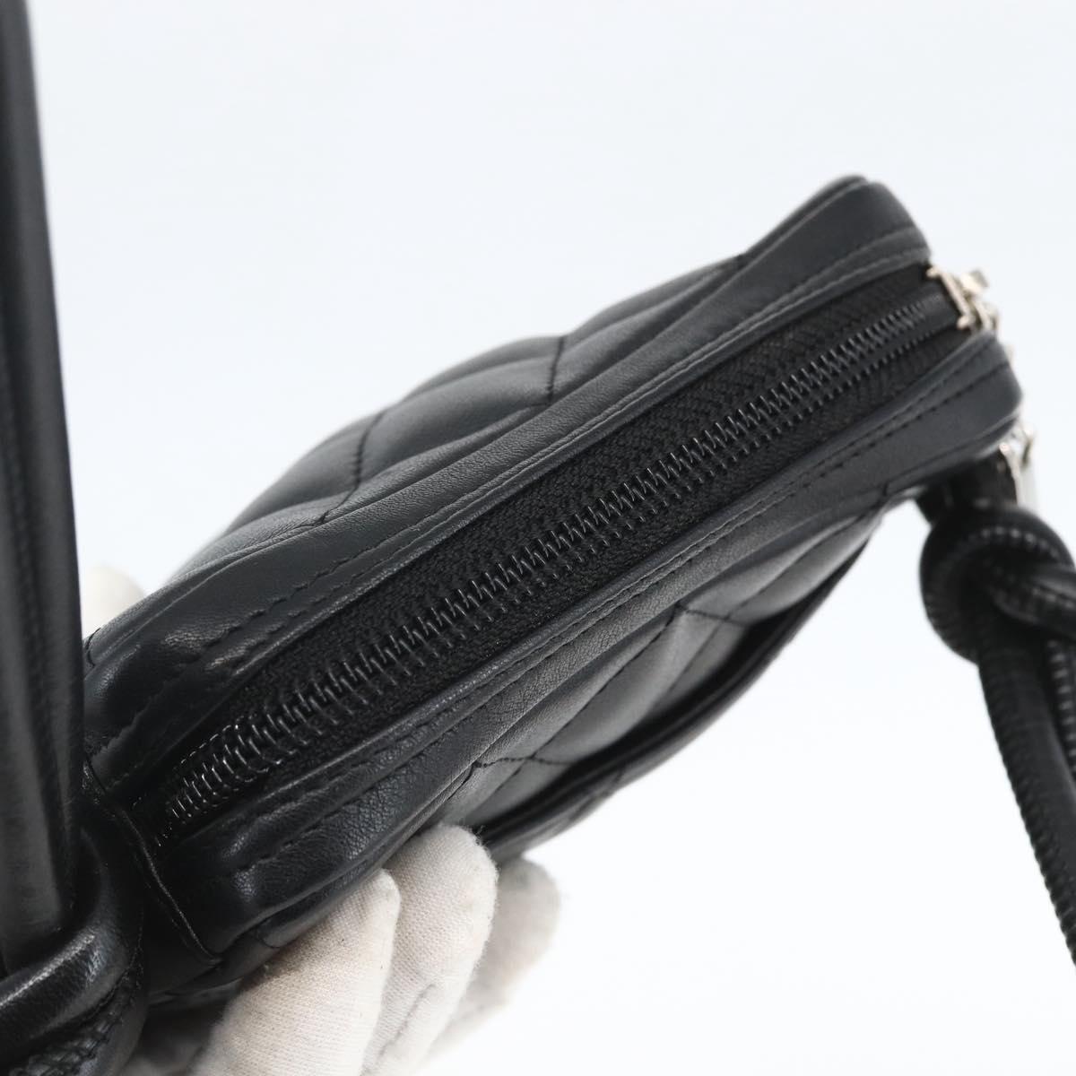 CHANEL Cambon Line Shoulder Bag Leather Silver Black CC Auth 157121SAV