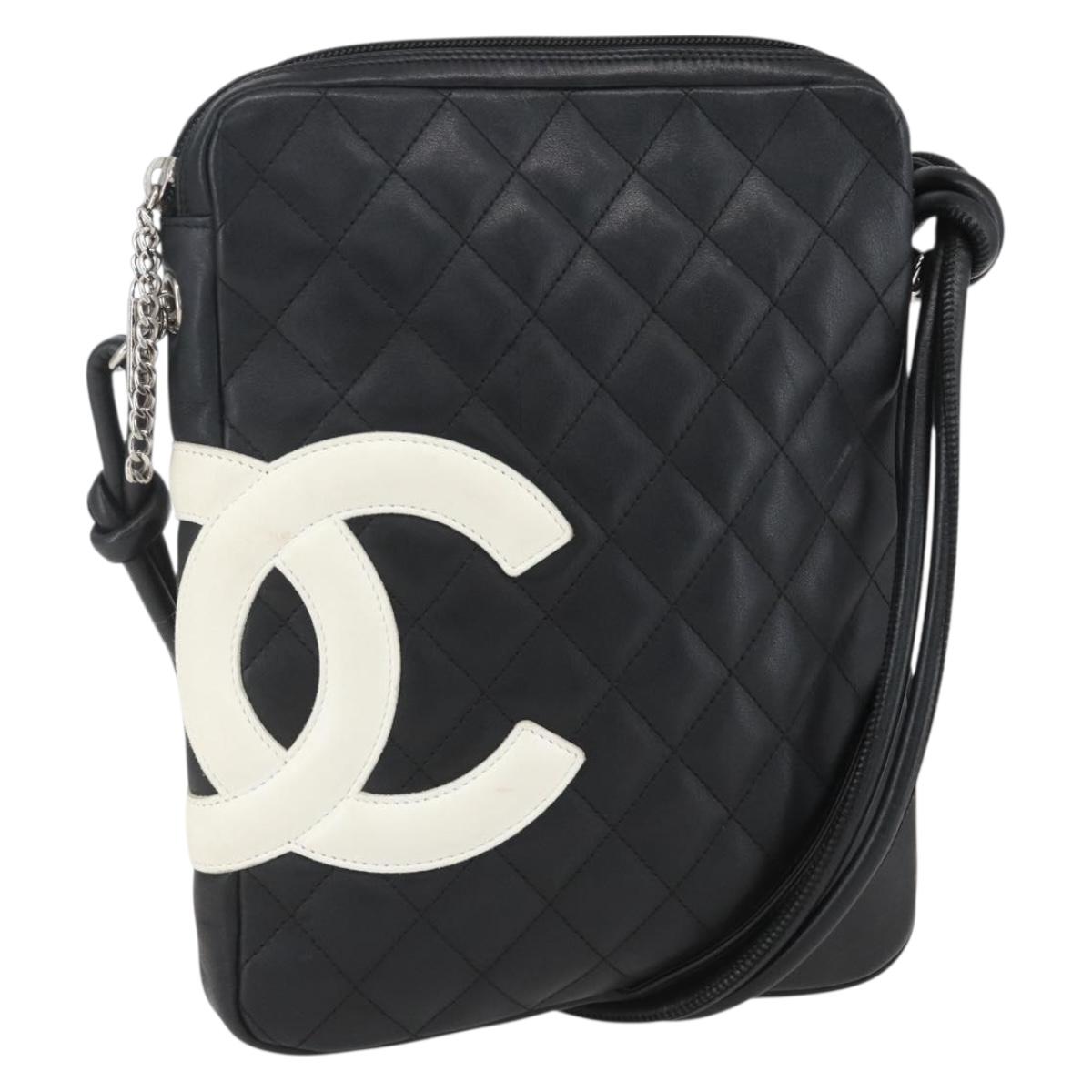 CHANEL Cambon Line Shoulder Bag Leather Silver Black CC Auth 157123SAV