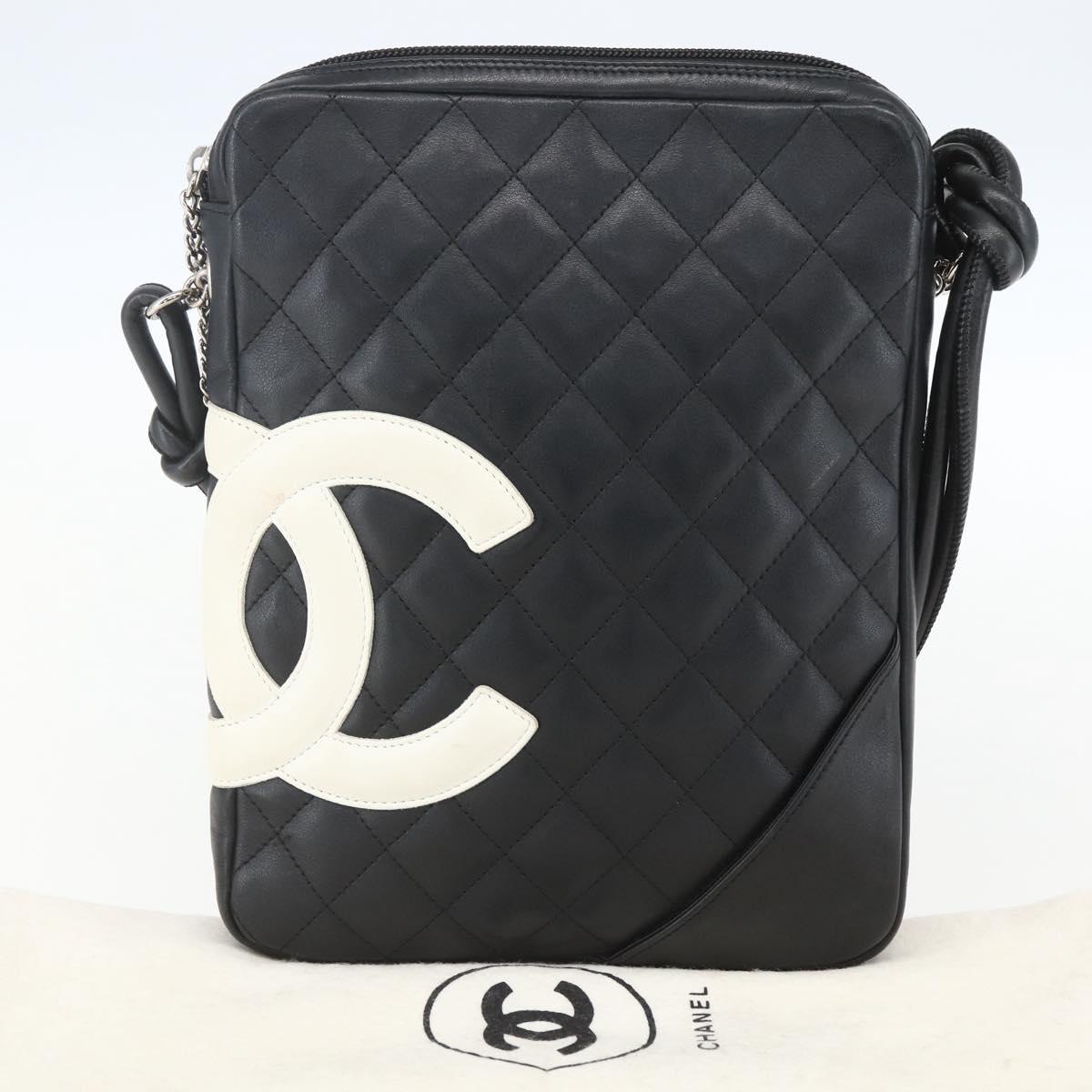 CHANEL Cambon Line Shoulder Bag Leather Silver Black CC Auth 157123SAV