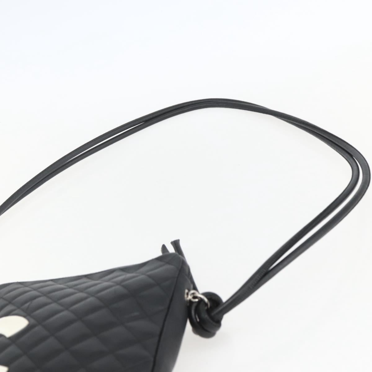 CHANEL Cambon Line Shoulder Bag Leather Silver Black CC Auth 157123SAV