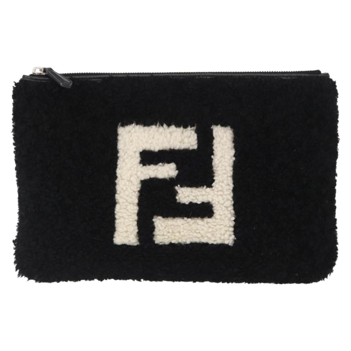 FENDI Clutch Bag Wool Black Silver Auth 157124V