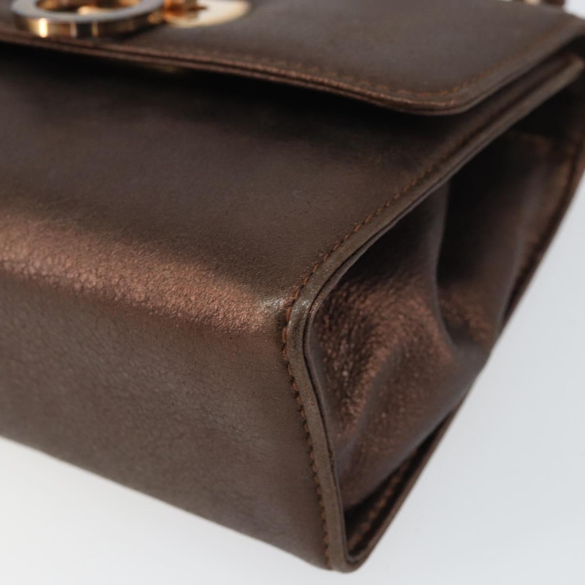 Salvatore Ferragamo Gancini Shoulder Bag Leather Bronze Gold Auth 157128
