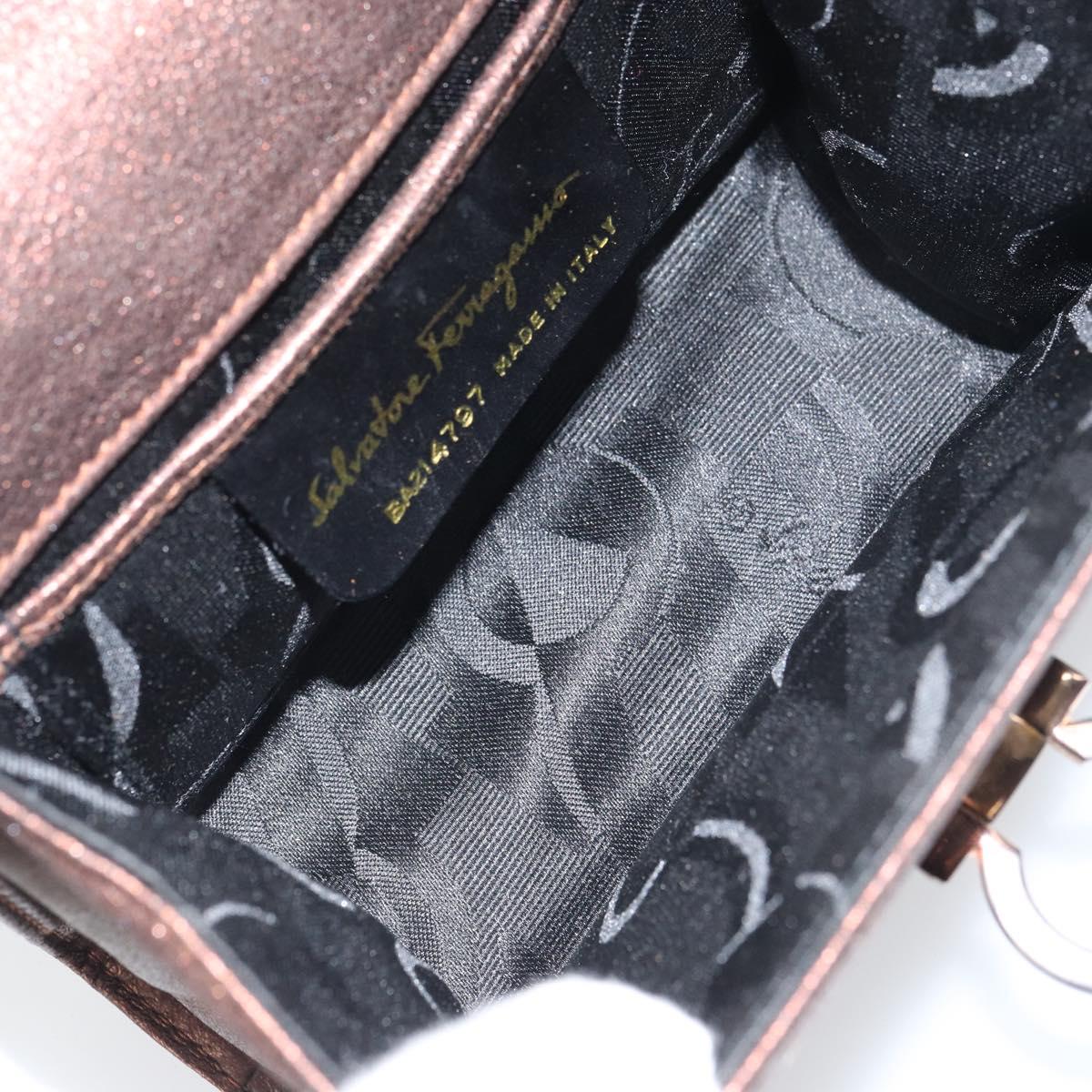 Salvatore Ferragamo Gancini Shoulder Bag Leather Bronze Gold Auth 157128