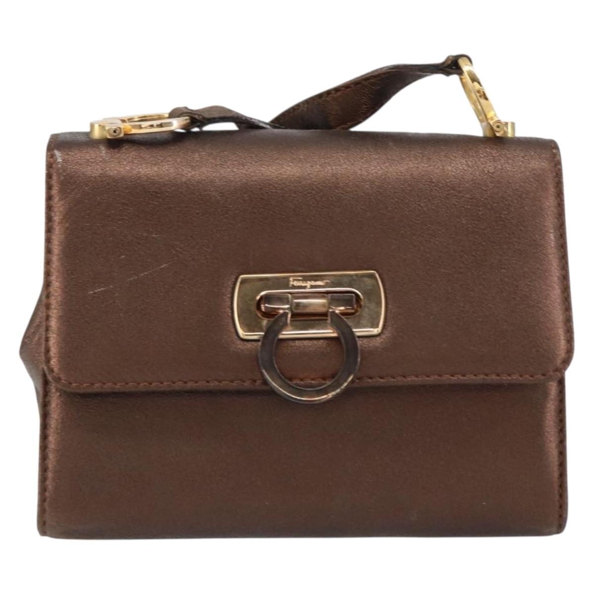 Salvatore Ferragamo Gancini Shoulder Bag Leather Bronze Gold Auth 157128