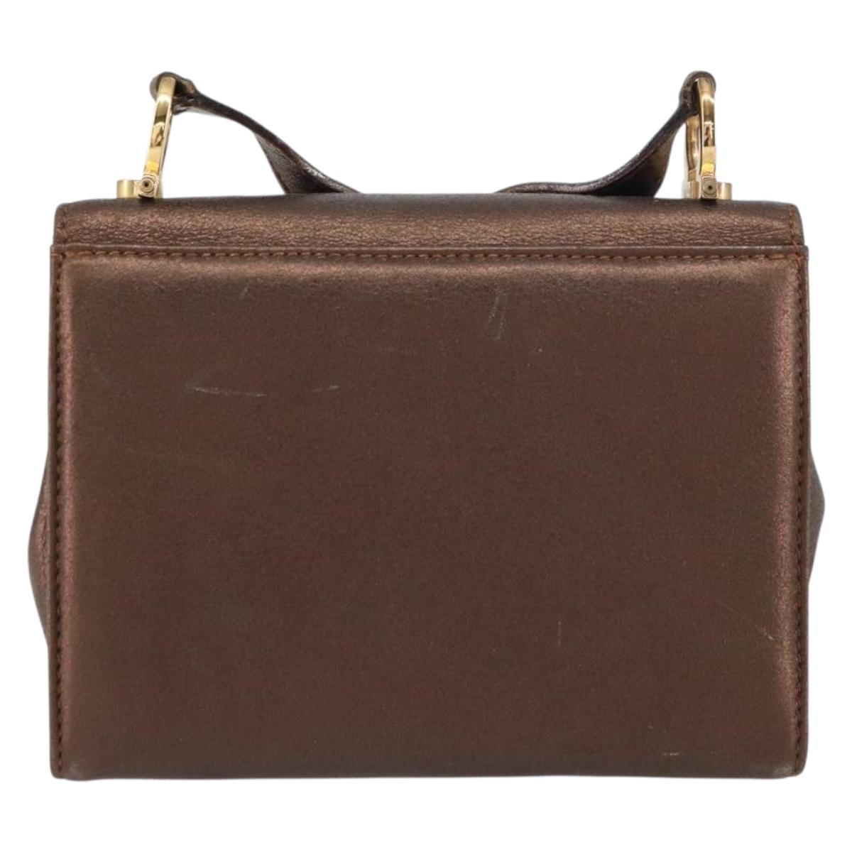 Salvatore Ferragamo Gancini Shoulder Bag Leather Bronze Gold Auth 157128