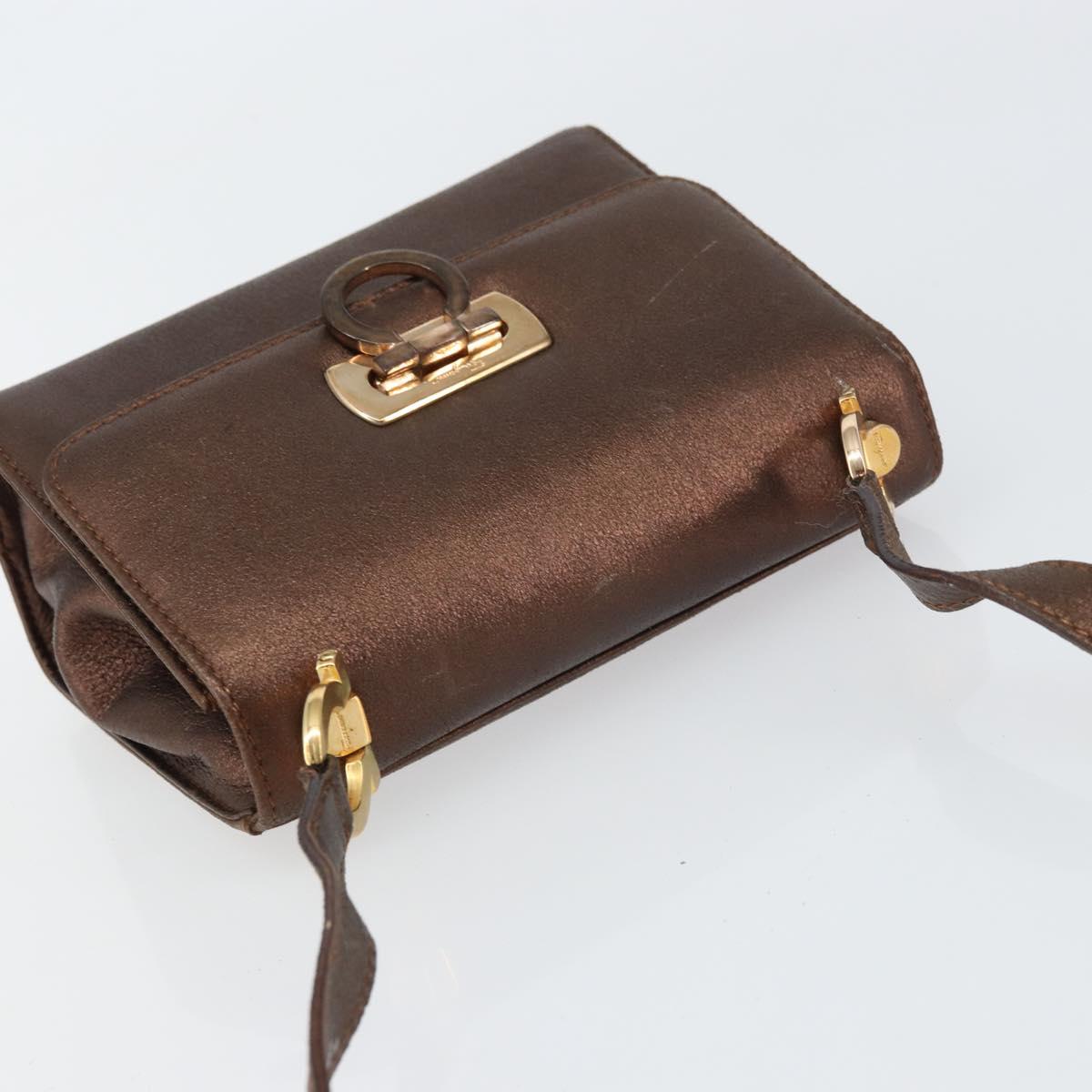 Salvatore Ferragamo Gancini Shoulder Bag Leather Bronze Gold Auth 157128