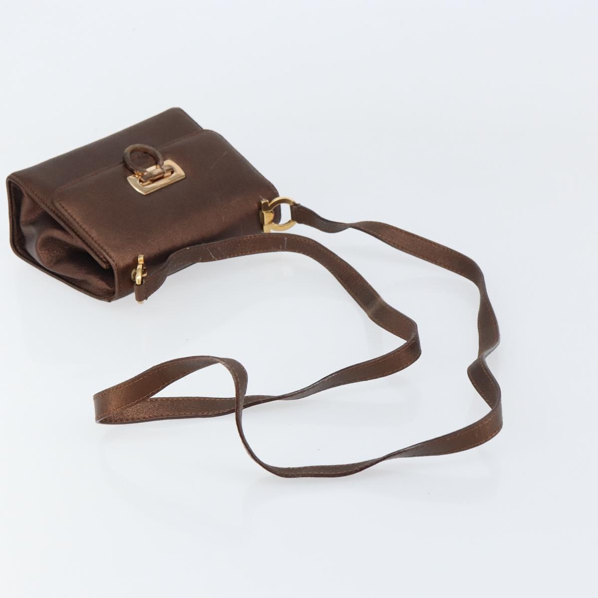 Salvatore Ferragamo Gancini Shoulder Bag Leather Bronze Gold Auth 157128