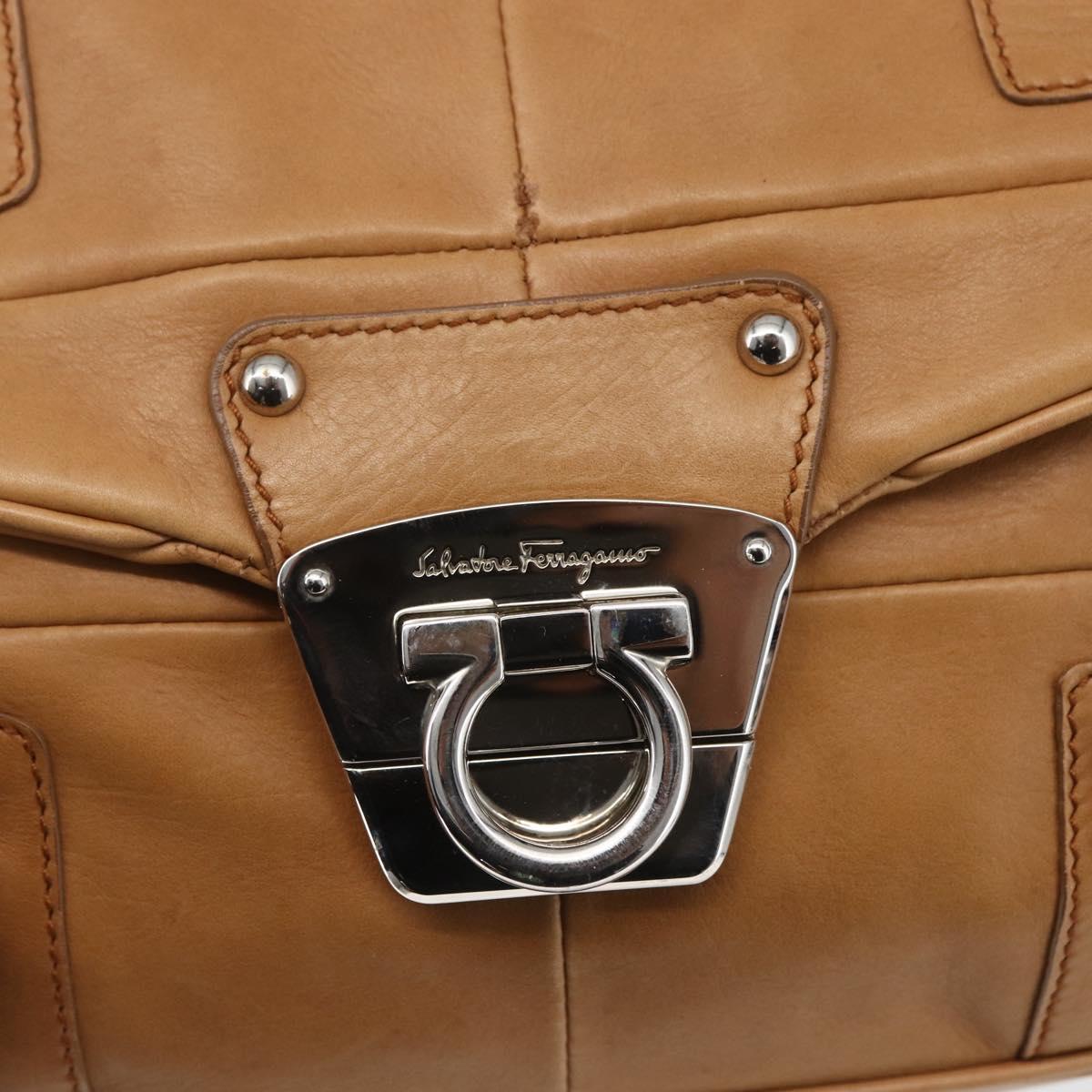 Salvatore Ferragamo Gancini Hand Bag Leather Brown Silver Auth 157129V