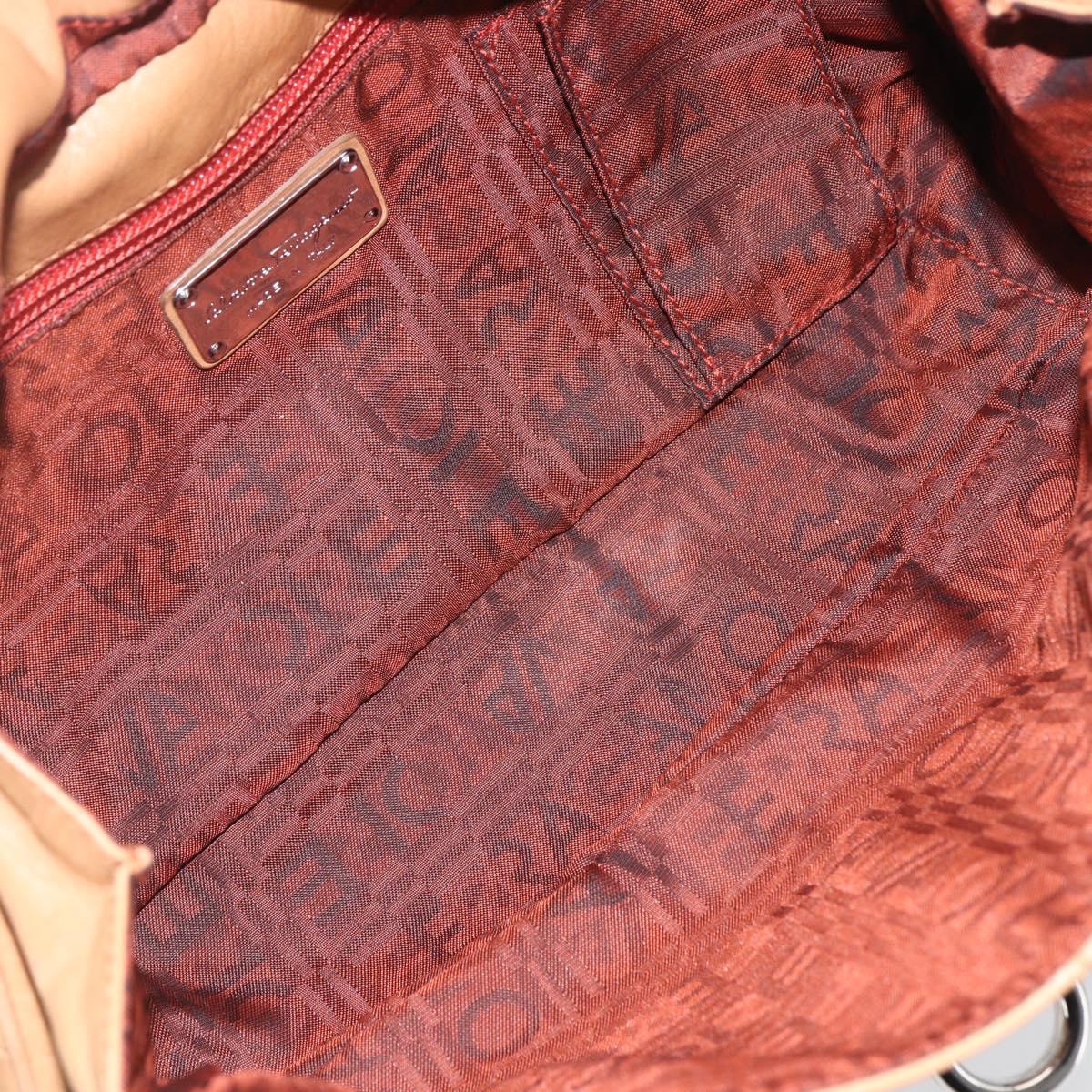 Salvatore Ferragamo Gancini Hand Bag Leather Brown Silver Auth 157129V