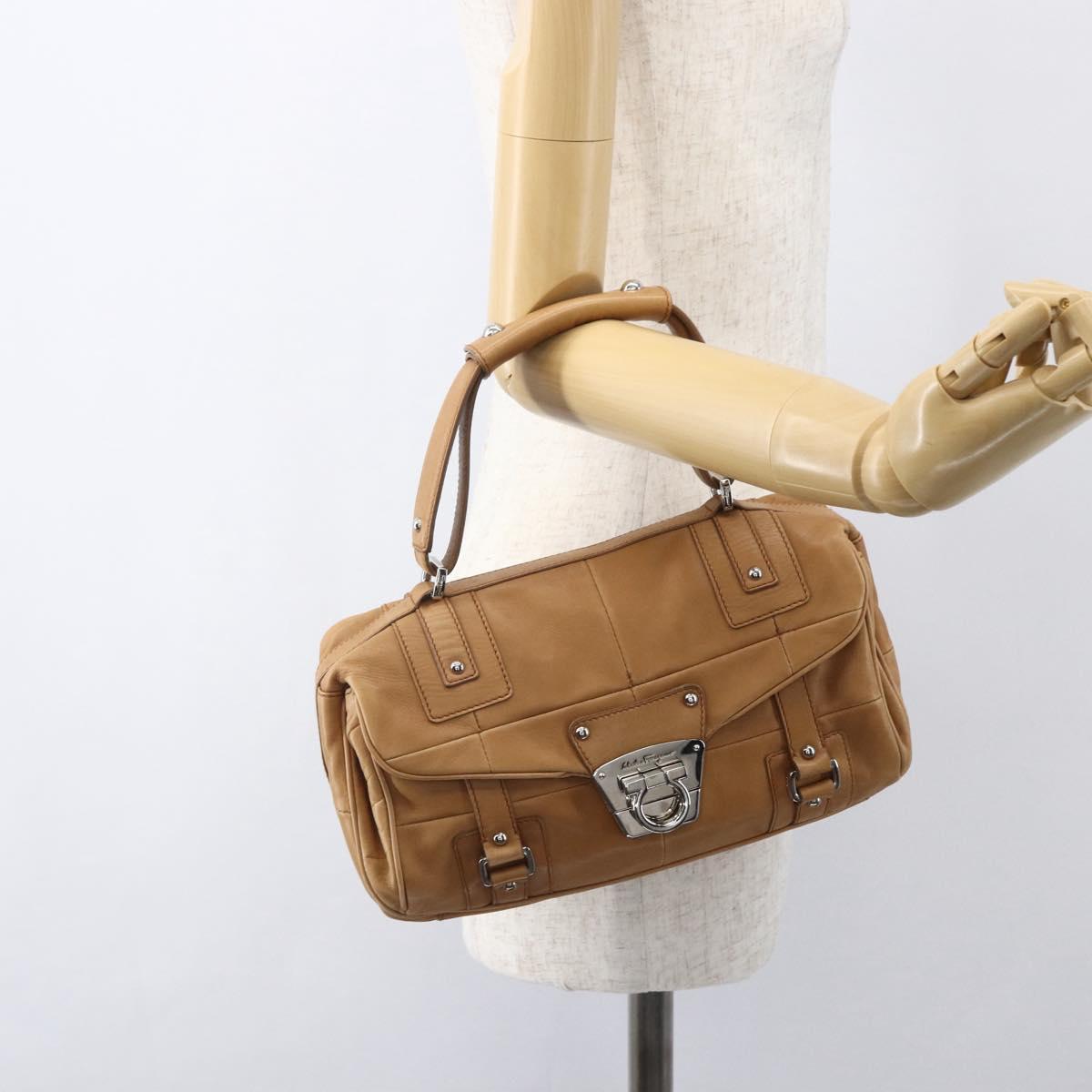 Salvatore Ferragamo Gancini Hand Bag Leather Brown Silver Auth 157129V