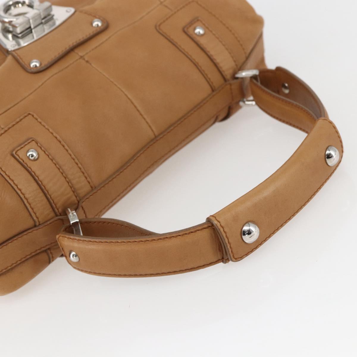 Salvatore Ferragamo Gancini Hand Bag Leather Brown Silver Auth 157129V