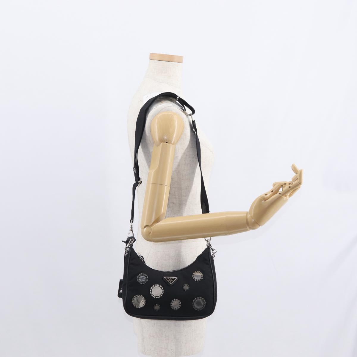 PRADA Re-Edition 2005 Shoulder Bag Nylon 2way Black Silver 1BH204 Auth 157130SAM