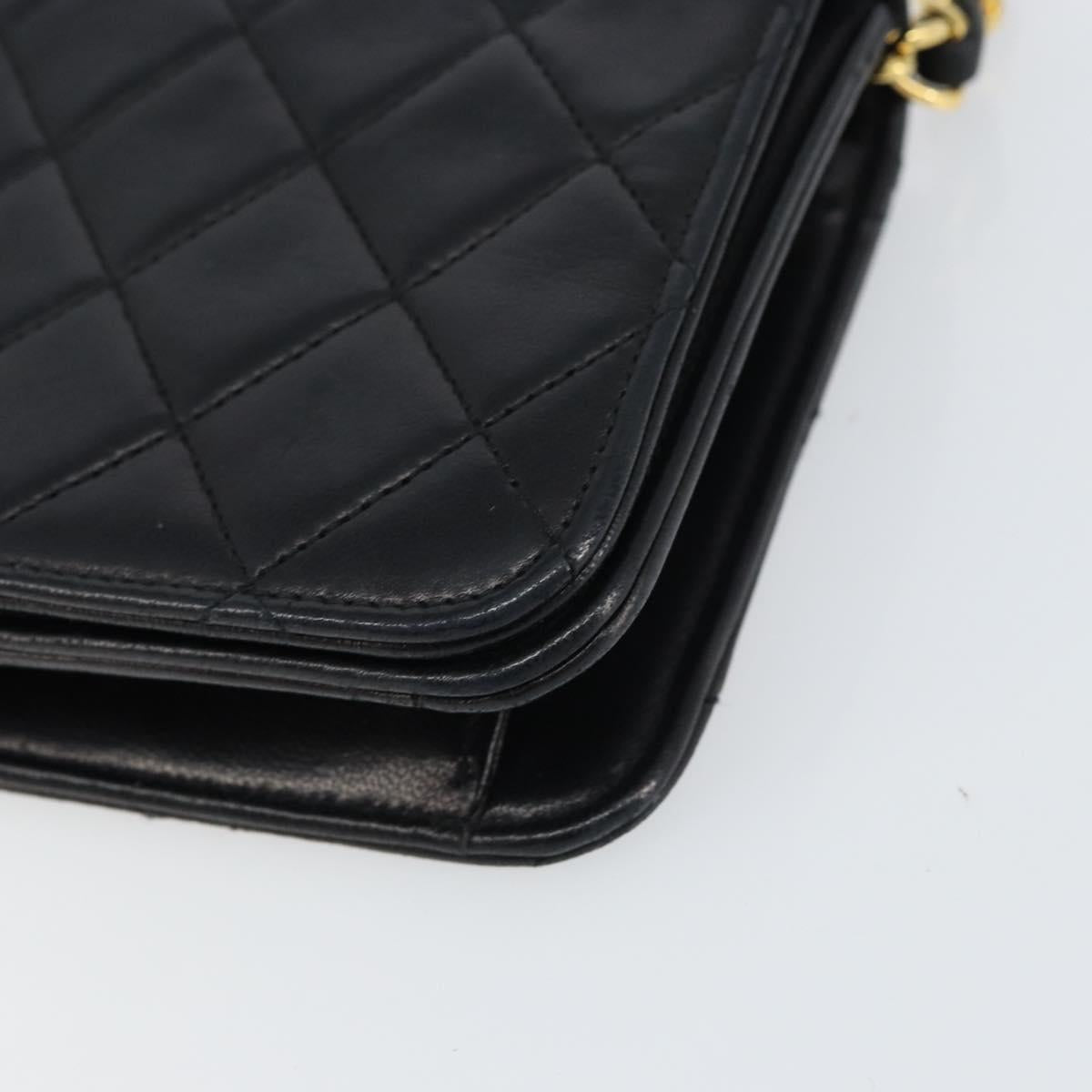 CHANEL Matelasse Chain Shoulder Bag Lamb Skin Black Gold CC Auth 157131
