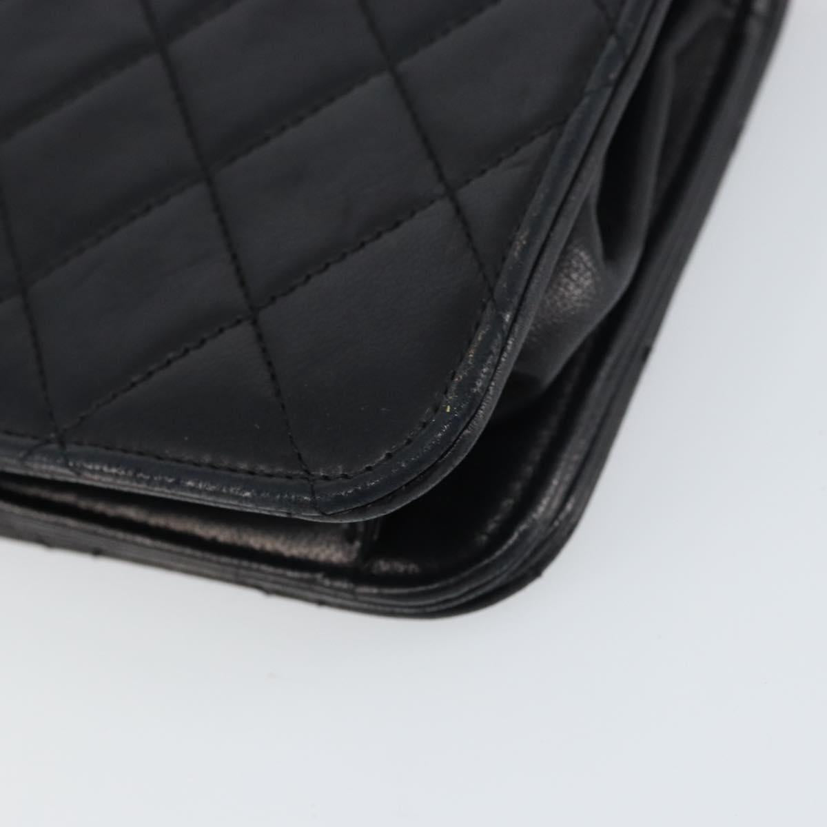 CHANEL Matelasse Chain Shoulder Bag Lamb Skin Black Gold CC Auth 157131