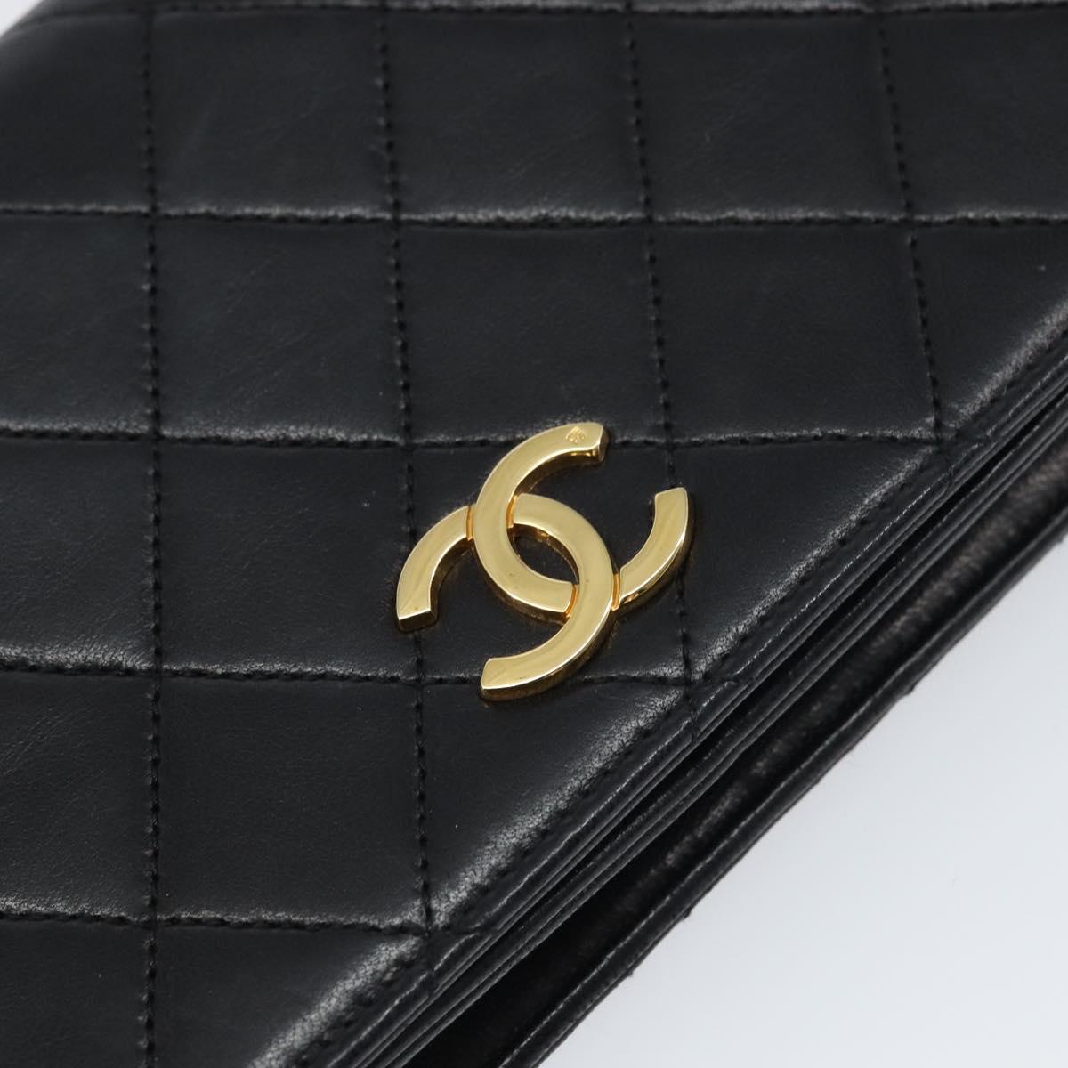 CHANEL Matelasse Chain Shoulder Bag Lamb Skin Black Gold CC Auth 157131