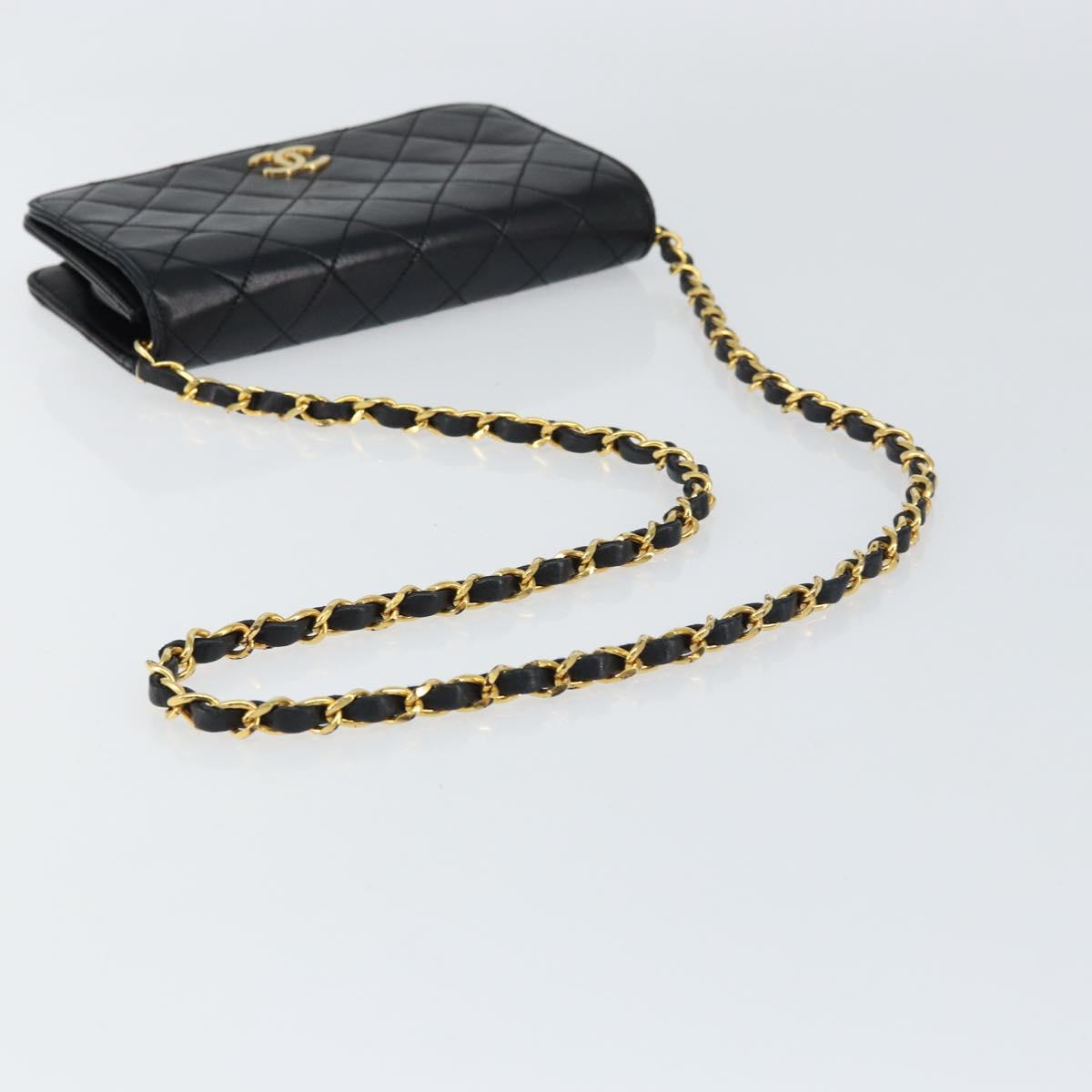 CHANEL Matelasse Chain Shoulder Bag Lamb Skin Black Gold CC Auth 157131