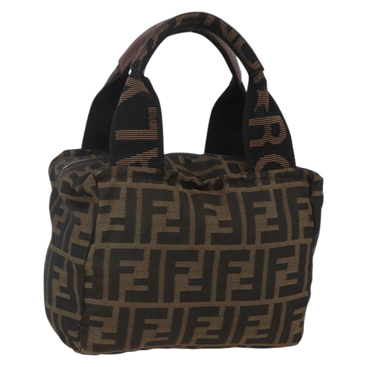 FENDI Zucca Canvas Hand Bag Black Brown Auth 157133