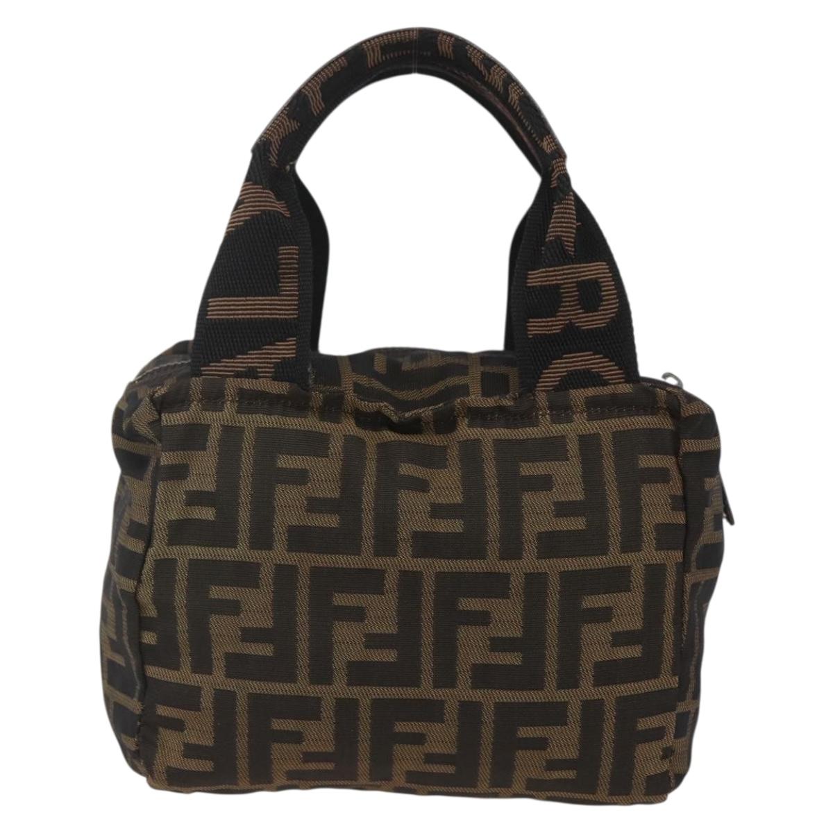 FENDI Zucca Canvas Hand Bag Black Brown Auth 157133