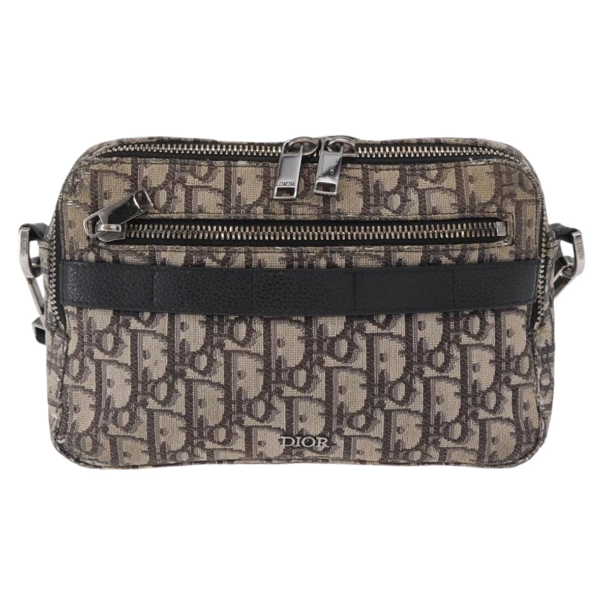 Christian Dior Trotter Canvas Oblique Shoulder Bag Black Silver Auth 157136